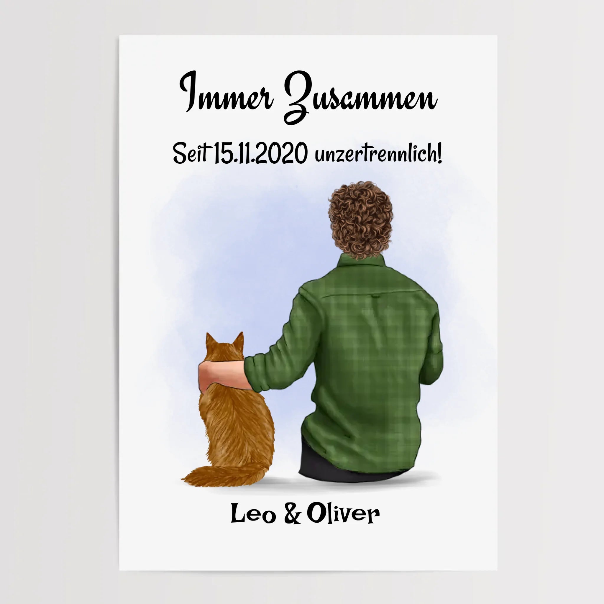 Junge mit Katze Geschenk Bild Poster Karte personalisiert - Cantty