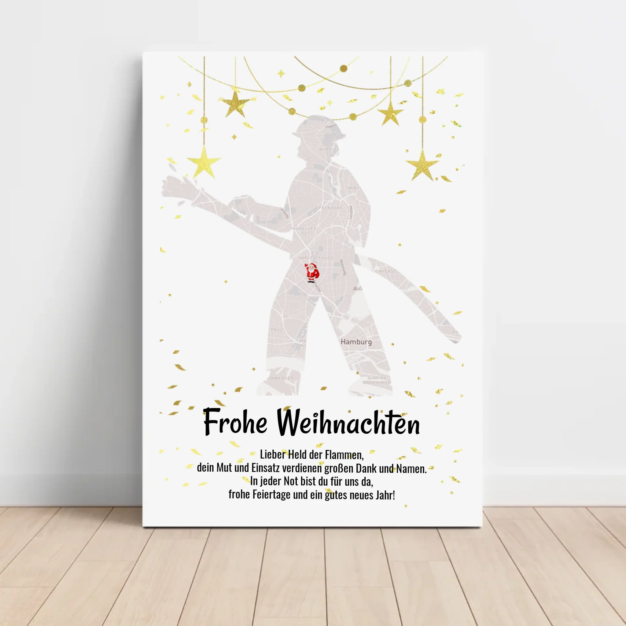 Feuerwehrmann Weihnachtsgeschenk Koordinaten Bild Stadtkarte mit Weihnachtswünsche - Cantty
