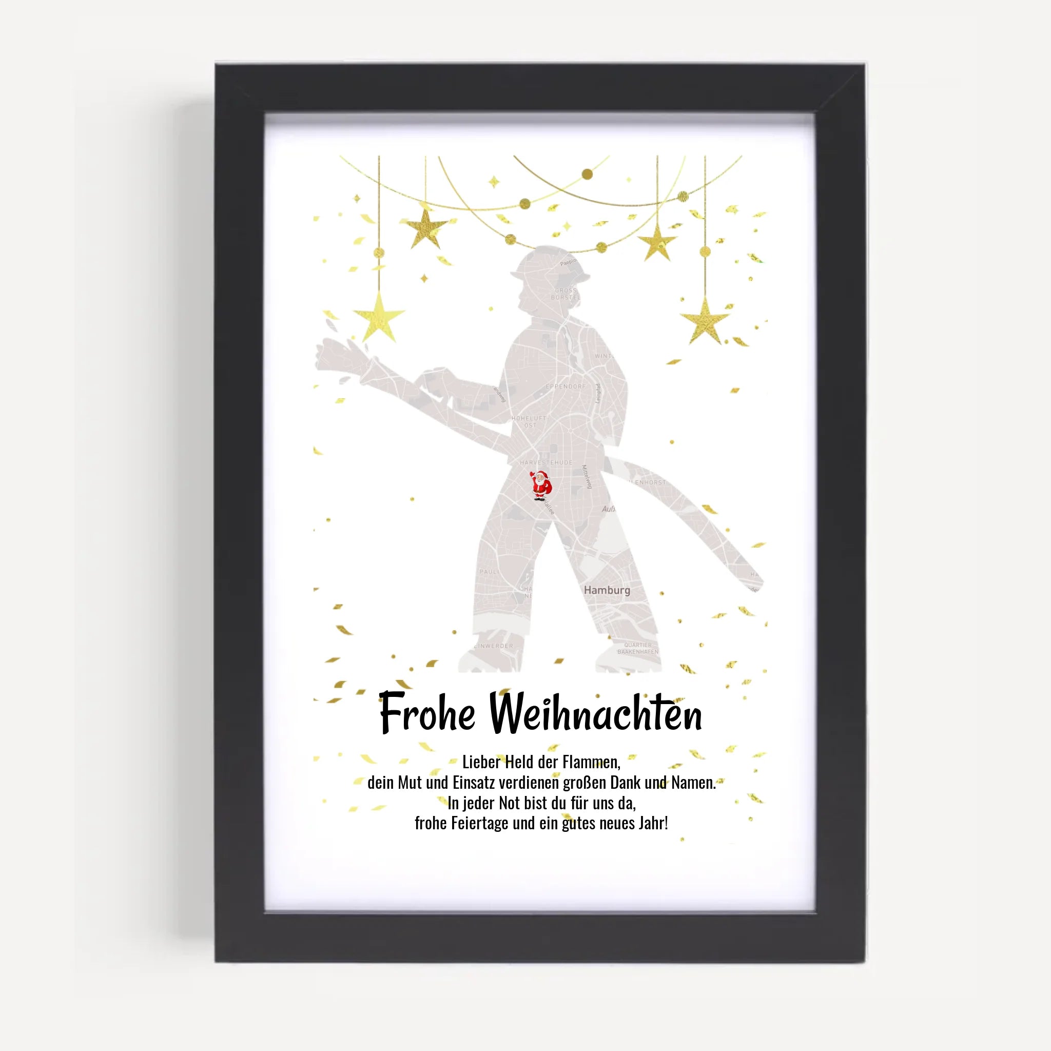 Feuerwehrmann Weihnachtsgeschenk Koordinaten Bild Stadtkarte mit Weihnachtswünsche - Cantty