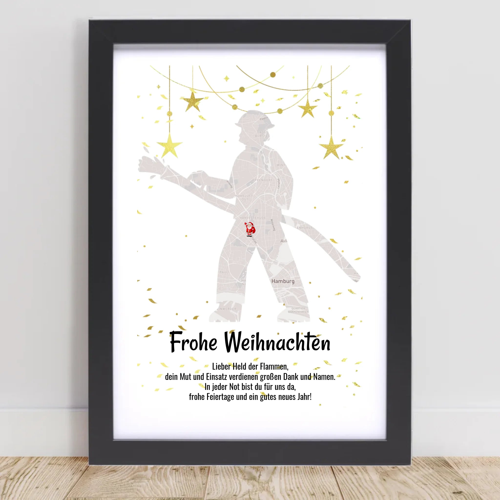 Feuerwehrmann Weihnachtsgeschenk Koordinaten Bild Stadtkarte mit Weihnachtswünsche - Cantty