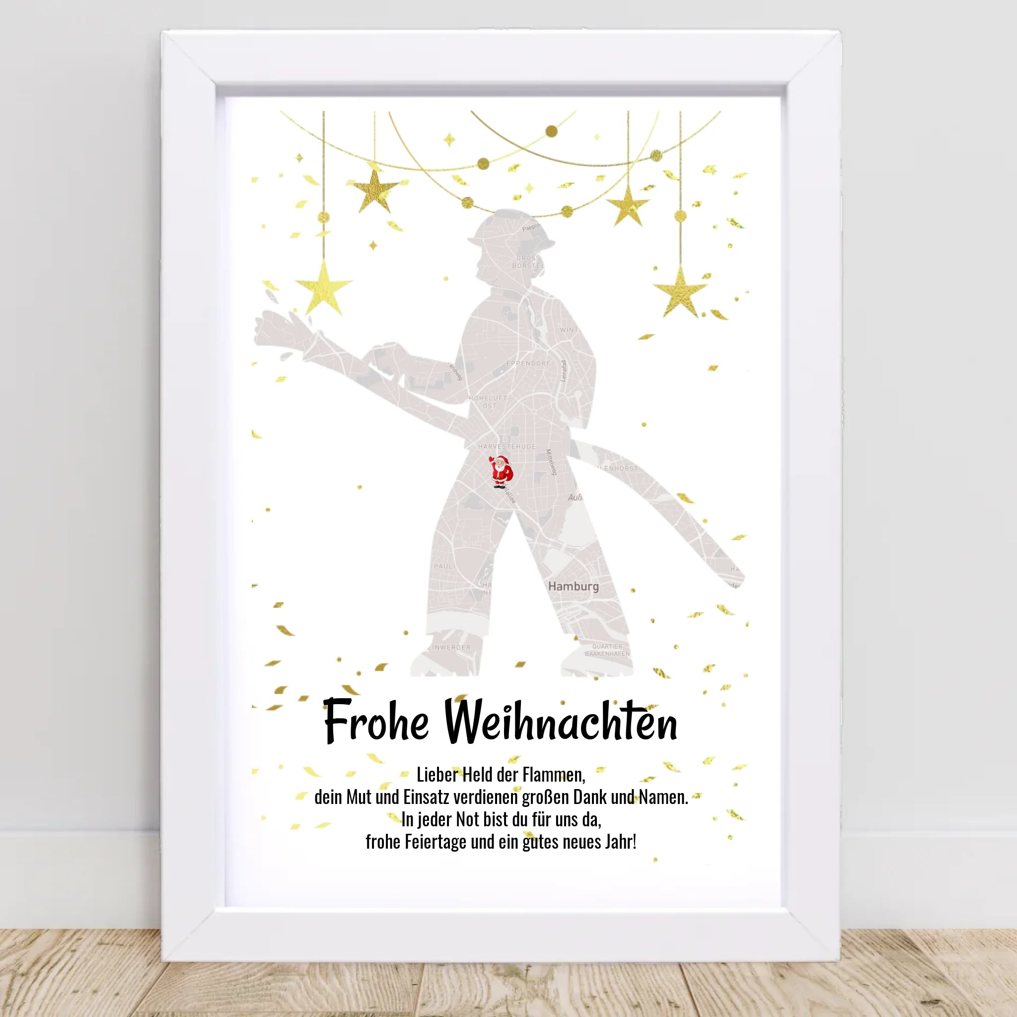 Feuerwehrmann Weihnachtsgeschenk Koordinaten Bild Stadtkarte mit Weihnachtswünsche - Cantty
