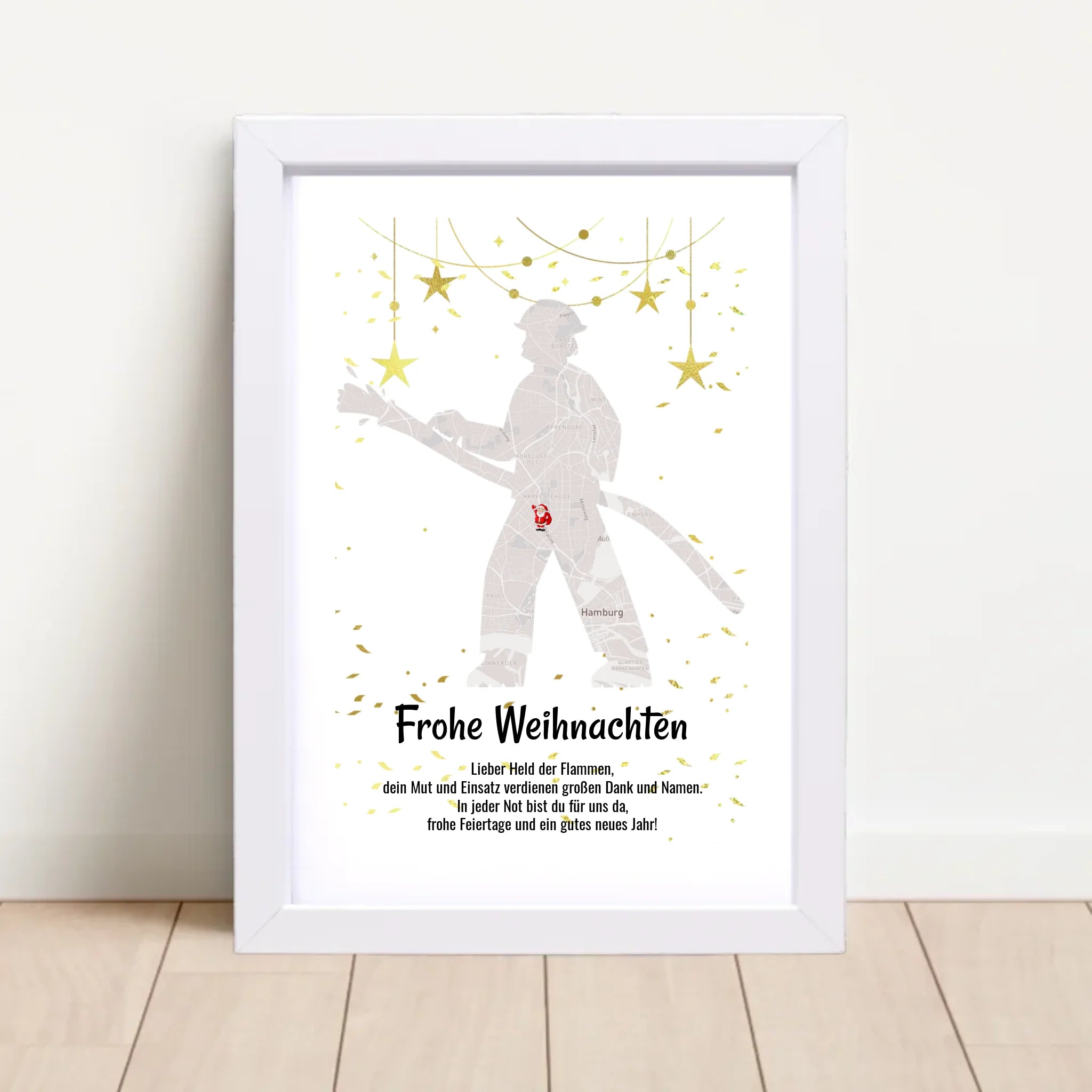 Feuerwehrmann Weihnachtsgeschenk Koordinaten Bild Stadtkarte mit Weihnachtswünsche - Cantty