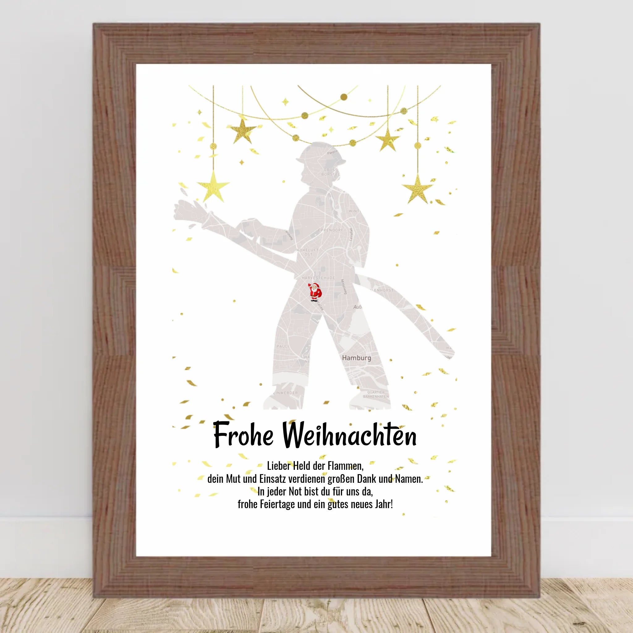 Feuerwehrmann Weihnachtsgeschenk Koordinaten Bild Stadtkarte mit Weihnachtswünsche - Cantty