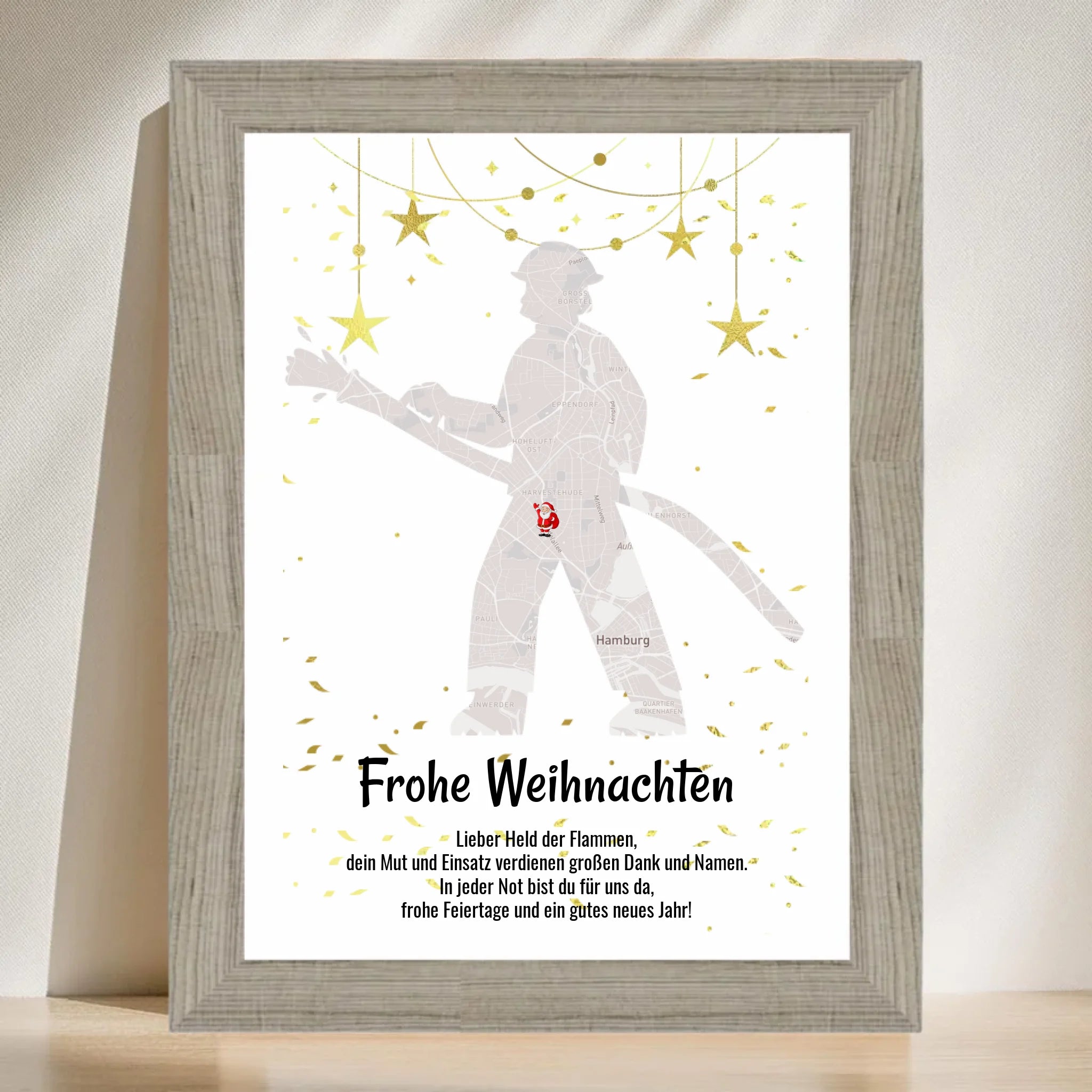 Feuerwehrmann Weihnachtsgeschenk Koordinaten Bild Stadtkarte mit Weihnachtswünsche - Cantty