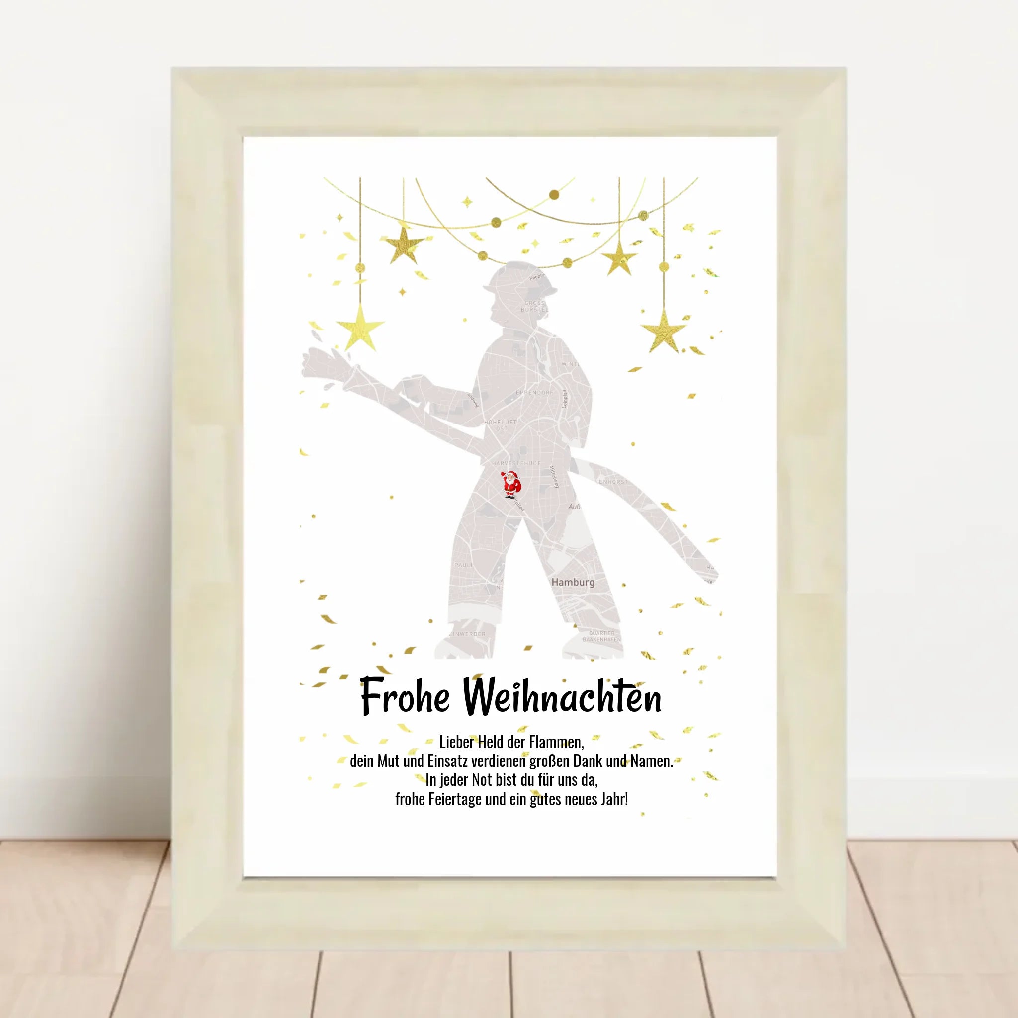 Feuerwehrmann Weihnachtsgeschenk Koordinaten Bild Stadtkarte mit Weihnachtswünsche - Cantty