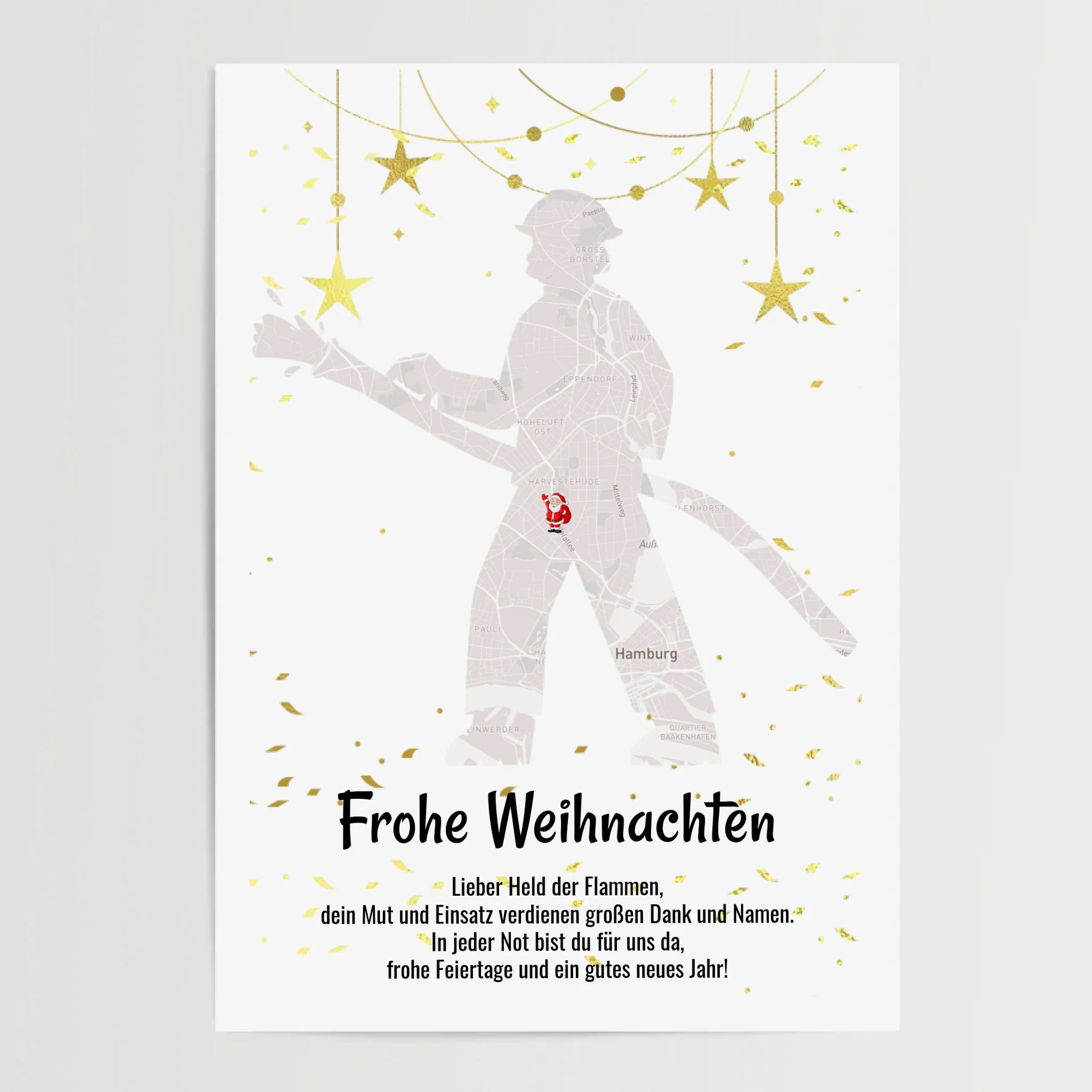 Feuerwehrmann Weihnachtsgeschenk Koordinaten Bild Stadtkarte mit Weihnachtswünsche - Cantty
