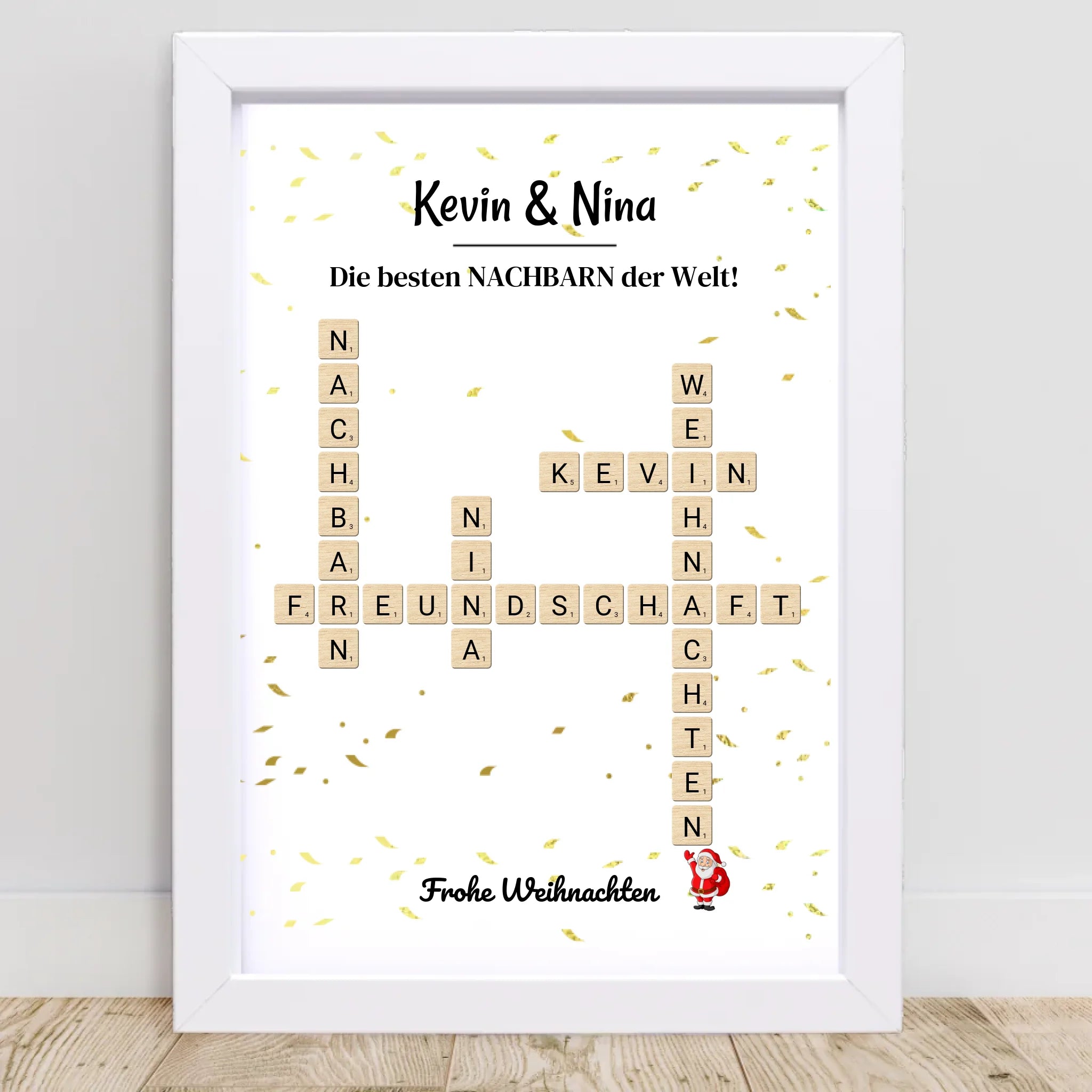 Nachbarn Weihnachtsgeschenk Bild Scrabble Style personalisierbar - Cantty