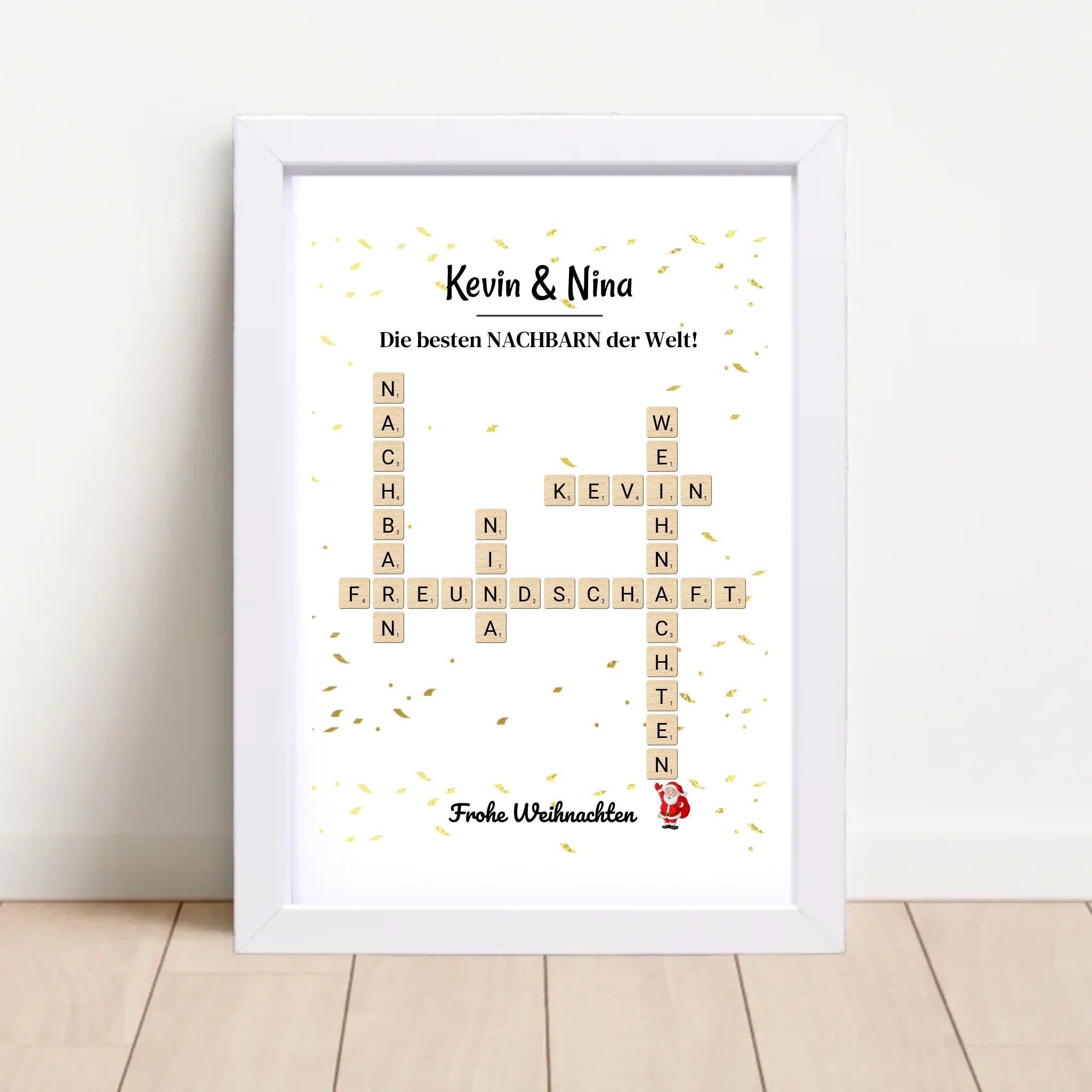 Nachbarn Weihnachtsgeschenk Bild Scrabble Style personalisierbar - Cantty