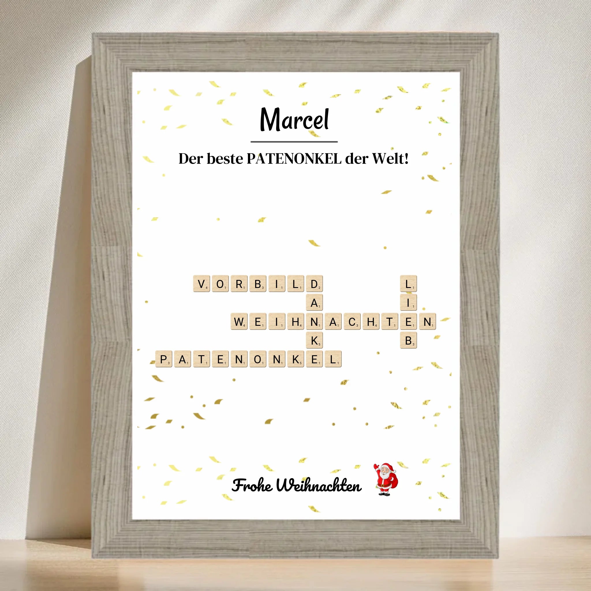 Patenonkel Weihnachtsgeschenk Bild Scrabble Style personalisierbar - Cantty