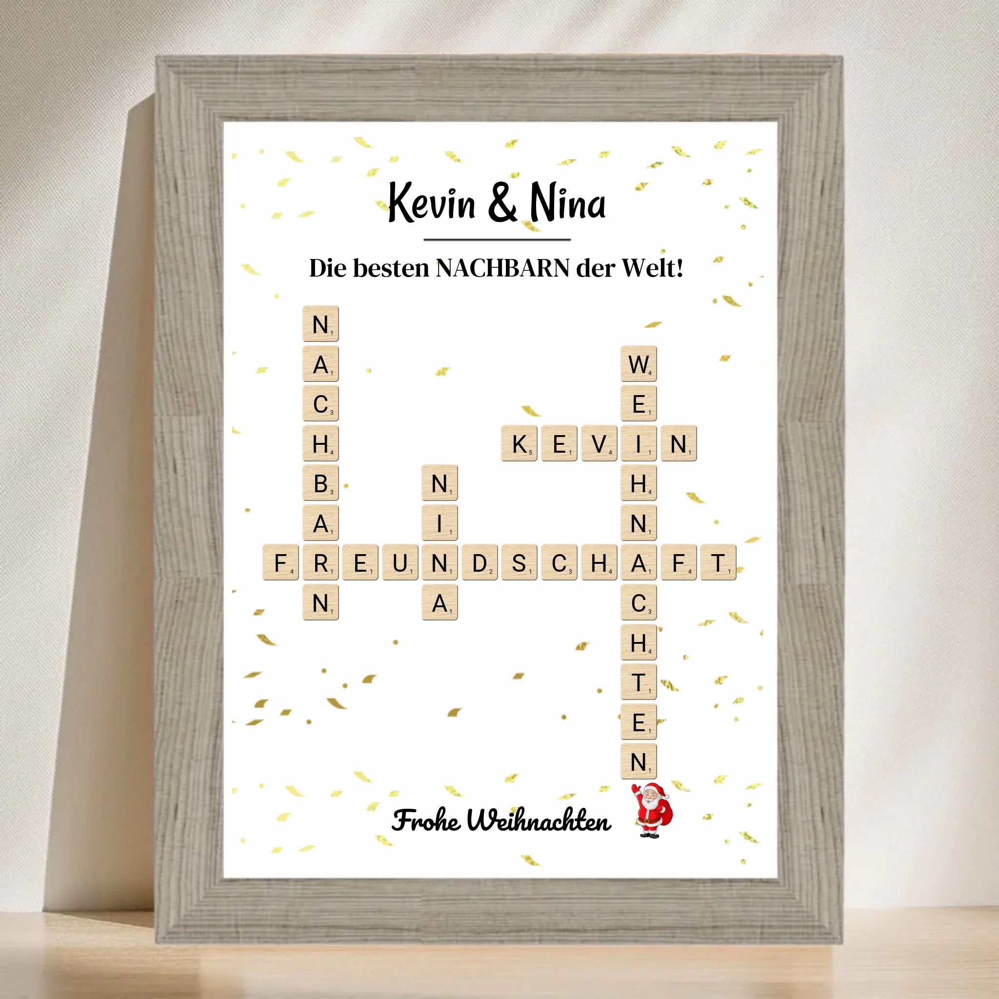Nachbarn Weihnachtsgeschenk Bild Scrabble Style personalisierbar - Cantty