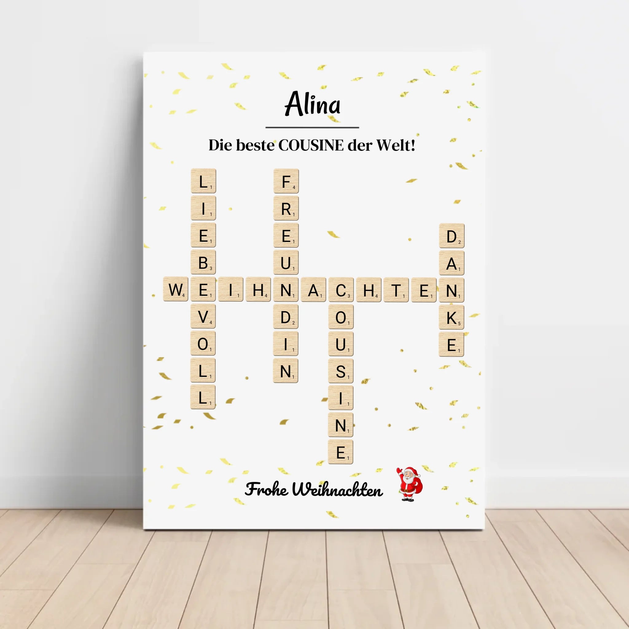 Cousine Weihnachtsgeschenk Bild Scrabble Style personalisierbar - Cantty