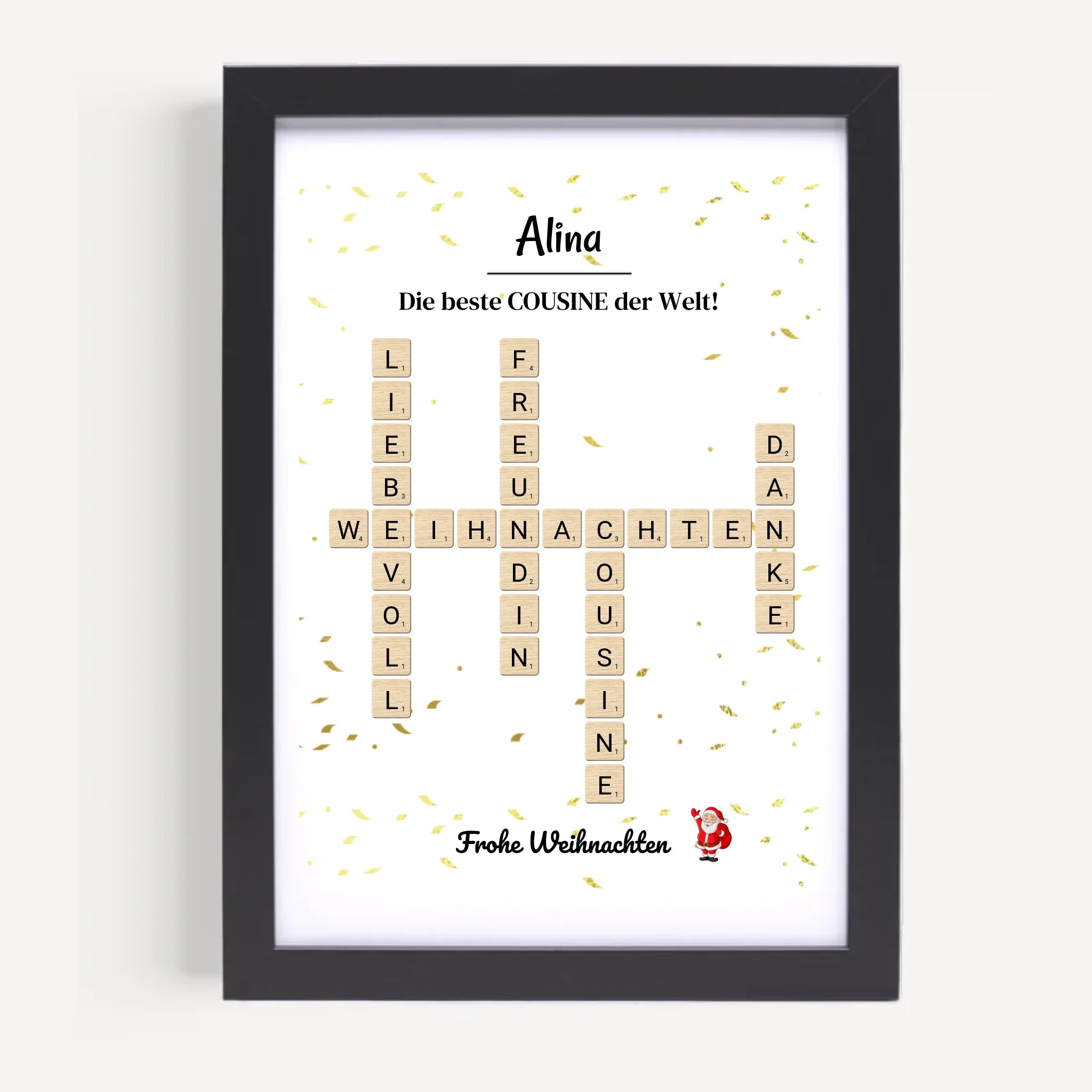 Cousine Weihnachtsgeschenk Bild Scrabble Style personalisierbar - Cantty