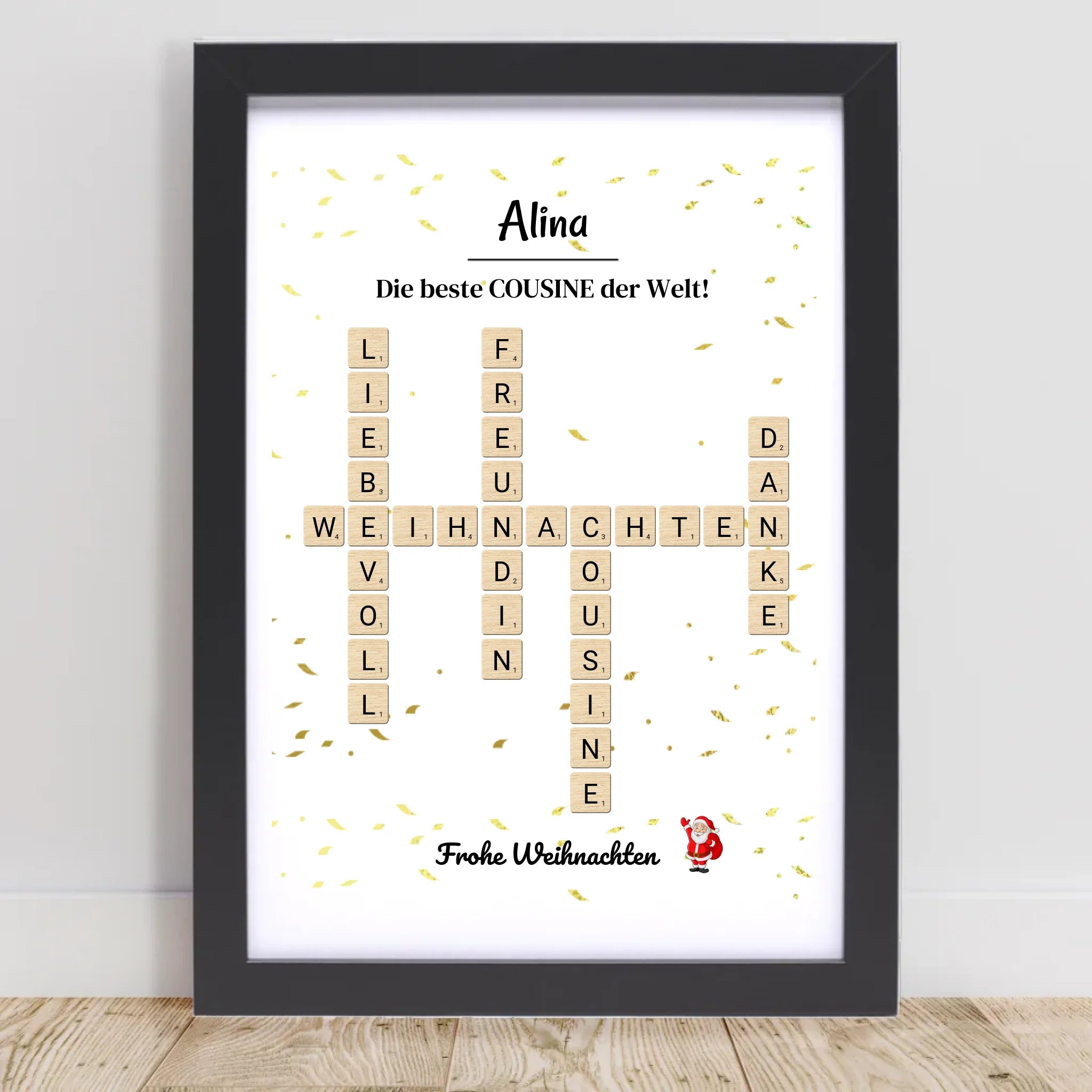 Cousine Weihnachtsgeschenk Bild Scrabble Style personalisierbar - Cantty