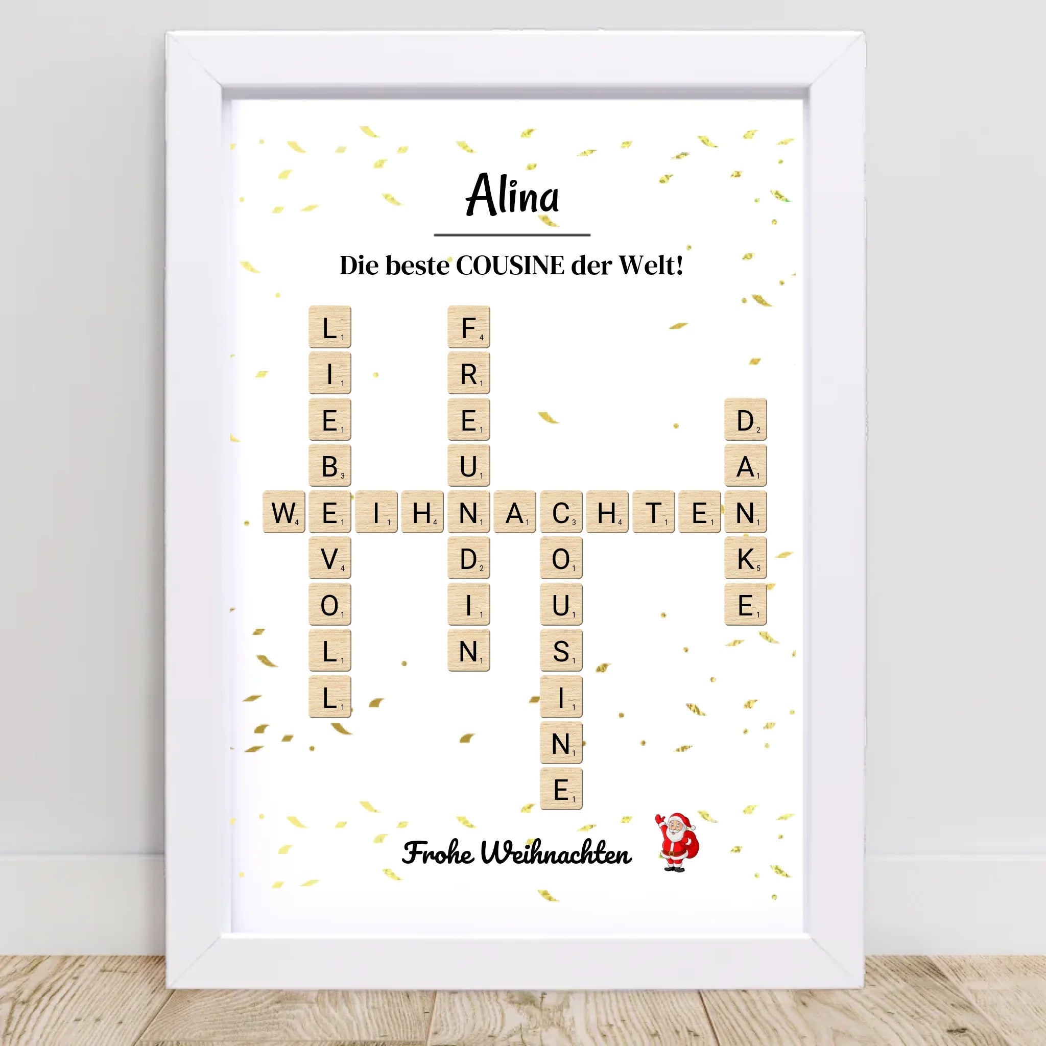 Cousine Weihnachtsgeschenk Bild Scrabble Style personalisierbar - Cantty