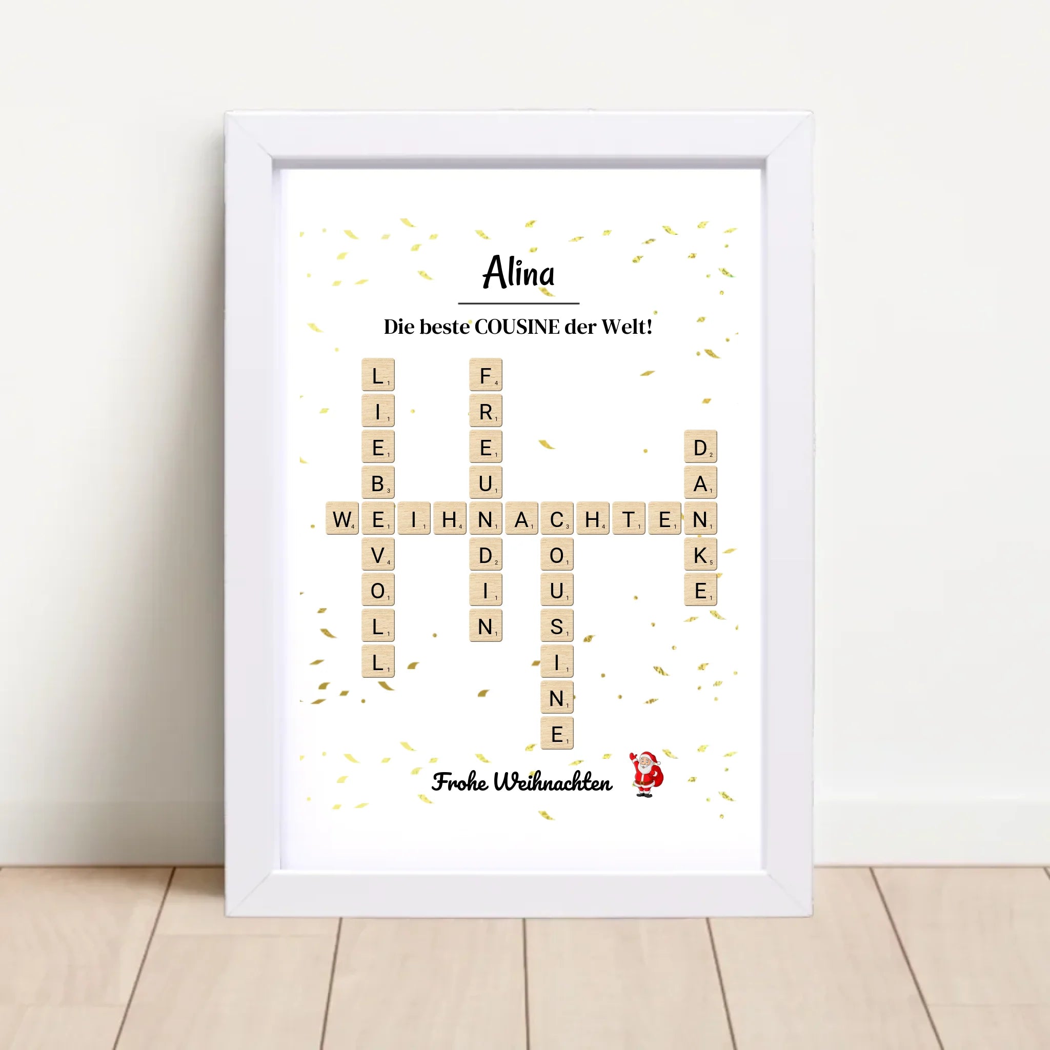 Cousine Weihnachtsgeschenk Bild Scrabble Style personalisierbar - Cantty