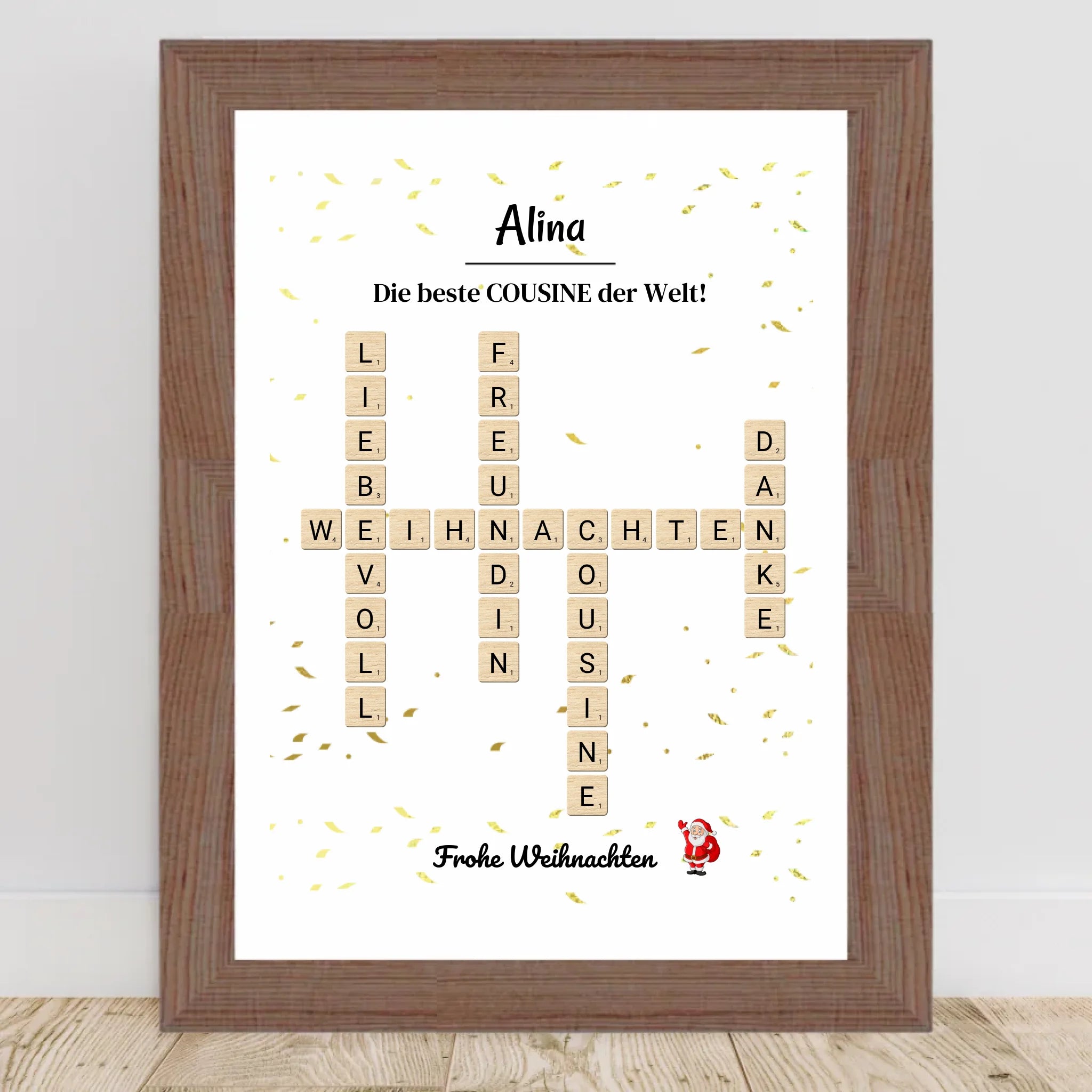 Cousine Weihnachtsgeschenk Bild Scrabble Style personalisierbar - Cantty