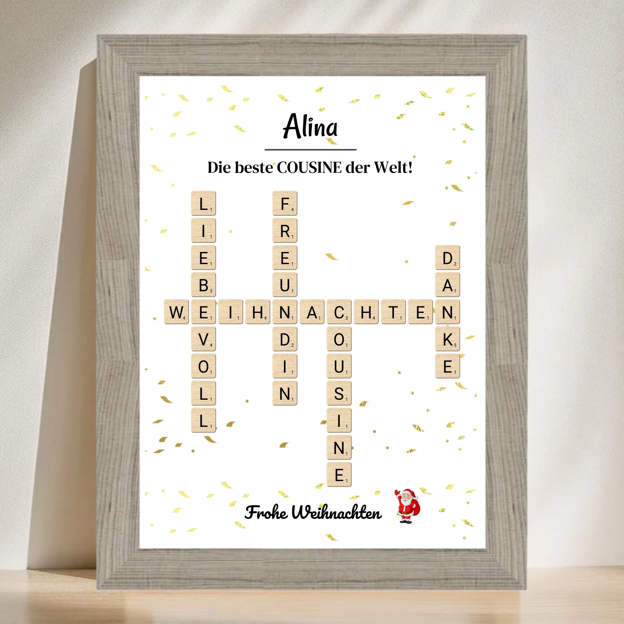 Cousine Weihnachtsgeschenk Bild Scrabble Style personalisierbar - Cantty