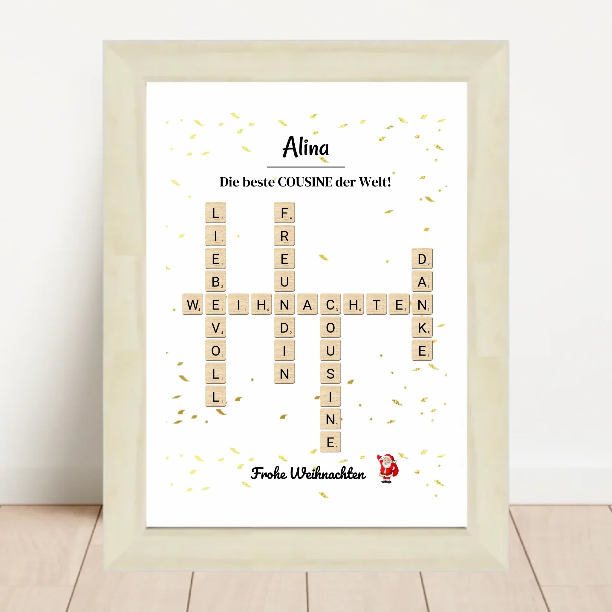 Cousine Weihnachtsgeschenk Bild Scrabble Style personalisierbar - Cantty