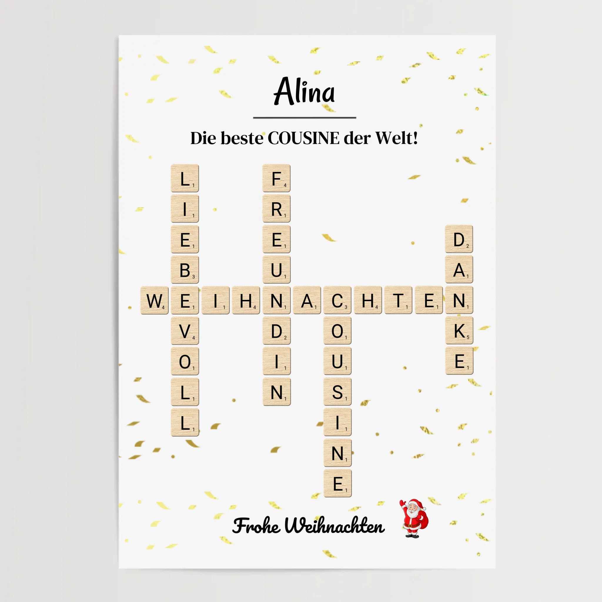 Cousine Weihnachtsgeschenk Bild Scrabble Style personalisierbar - Cantty