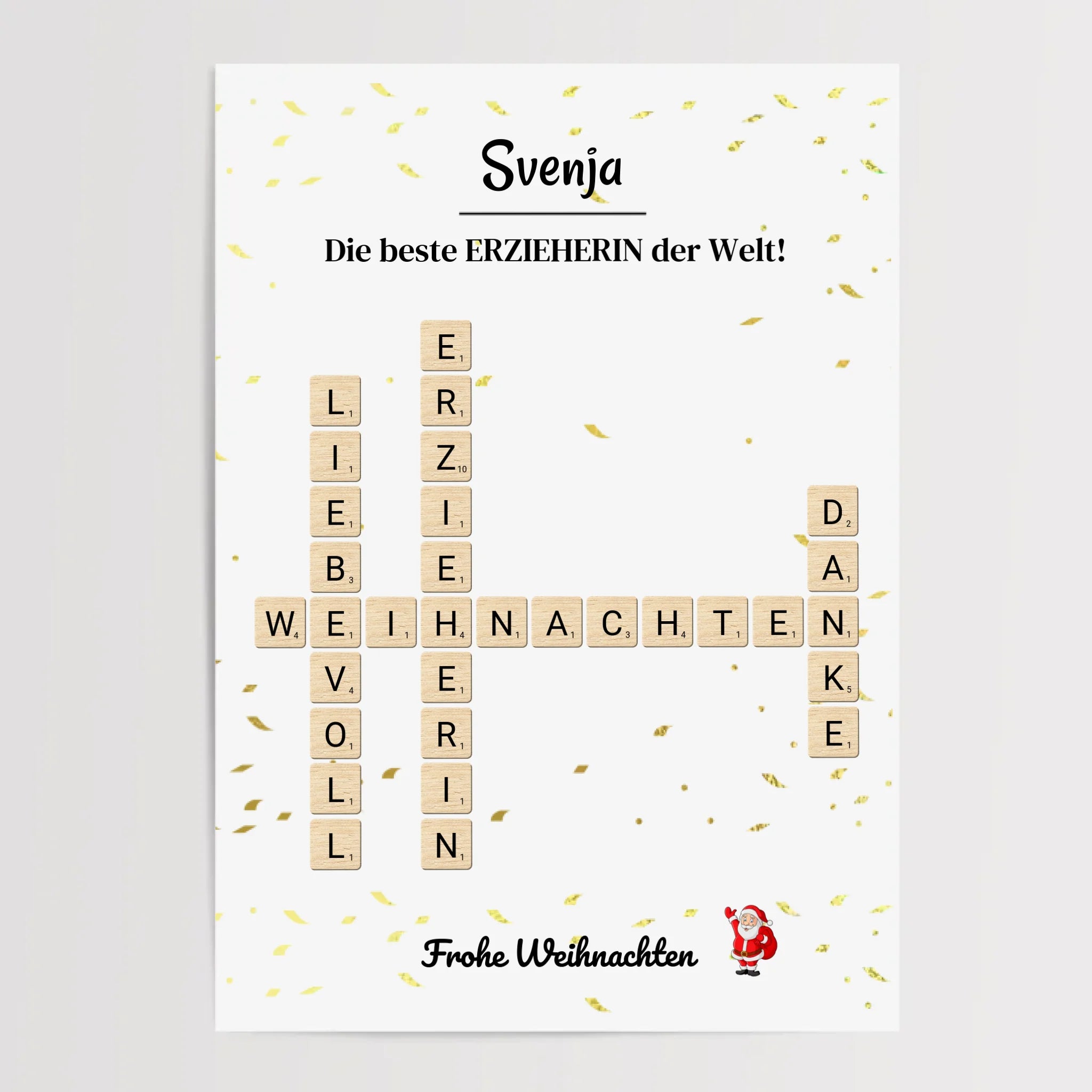 Erzieherin Weihnachtsgeschenk Bild Scrabble Style personalisierbar - Cantty