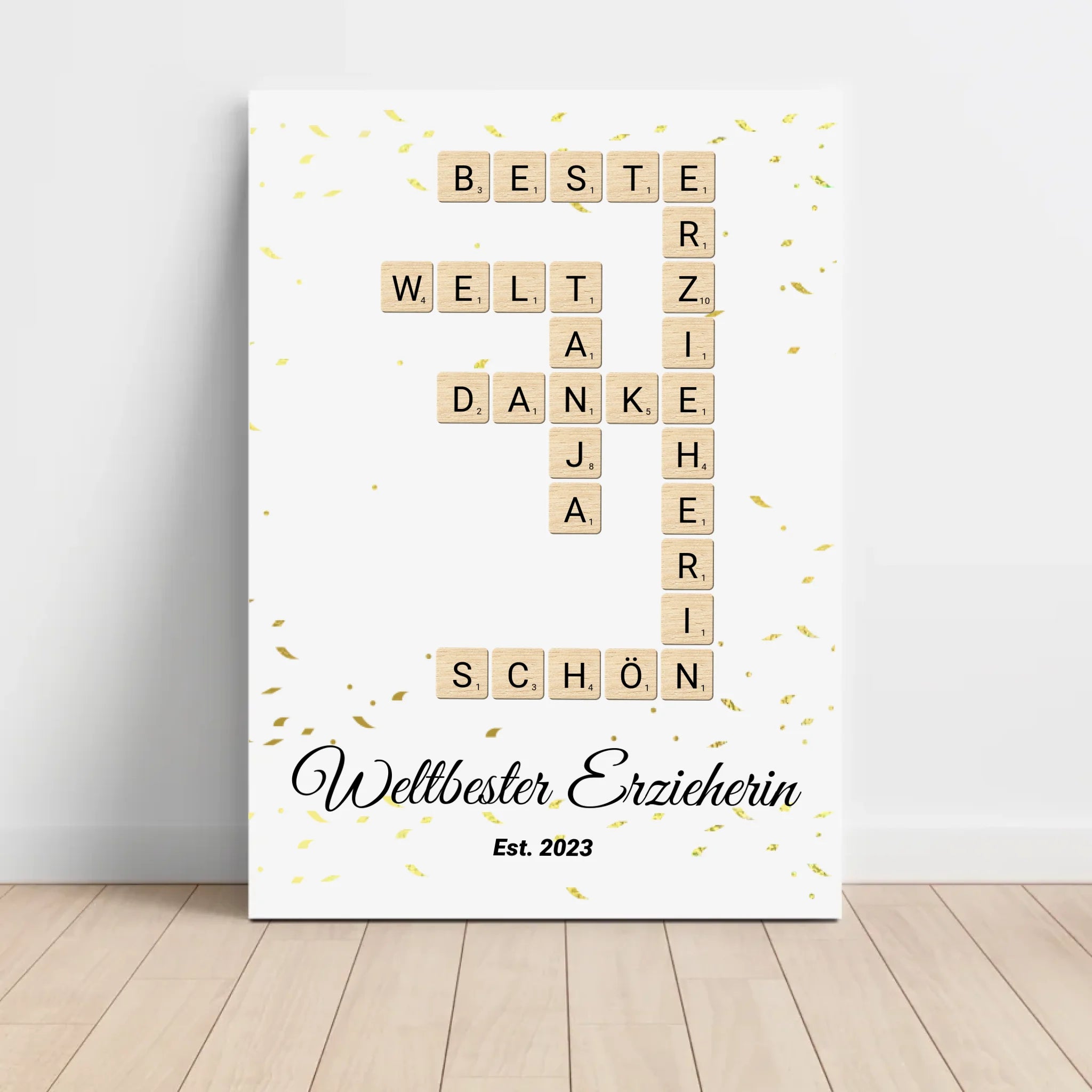 Weihnachtsgeschenk für Erzieherin Scrabble Wort Poster personalisierbar - Cantty