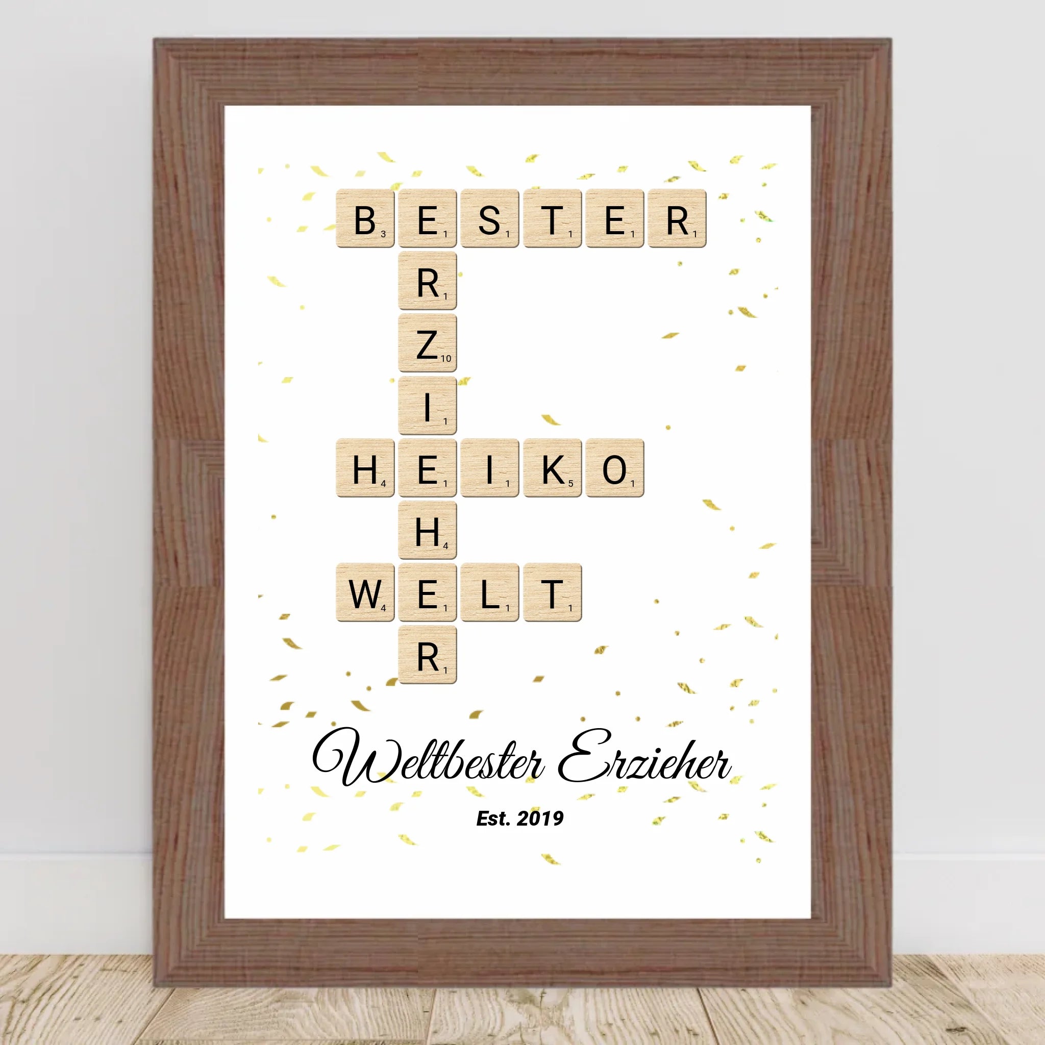 Weihnachtsgeschenk für Erzieher Scrabble Wort Poster personalisierbar - Cantty