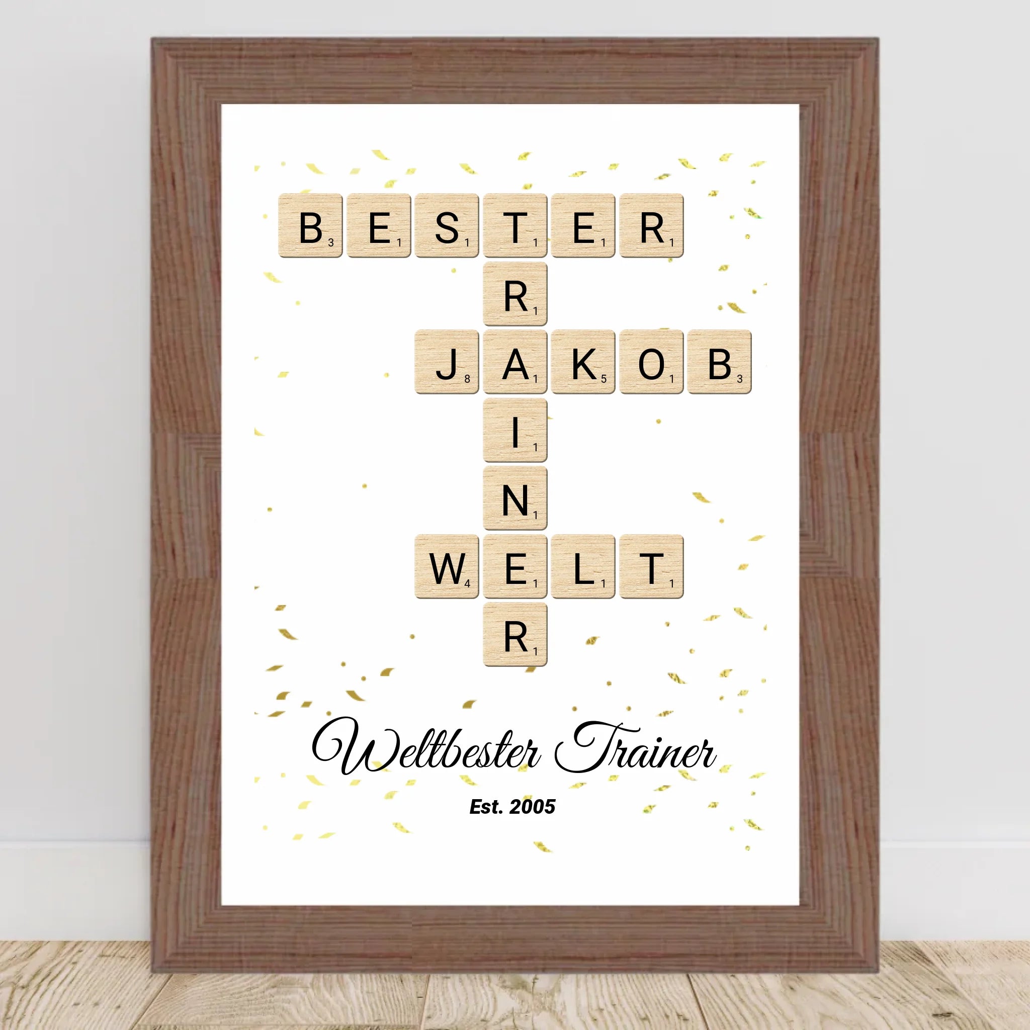 Weihnachtsgeschenk für Trainer Scrabble Wort Poster personalisierbar - Cantty