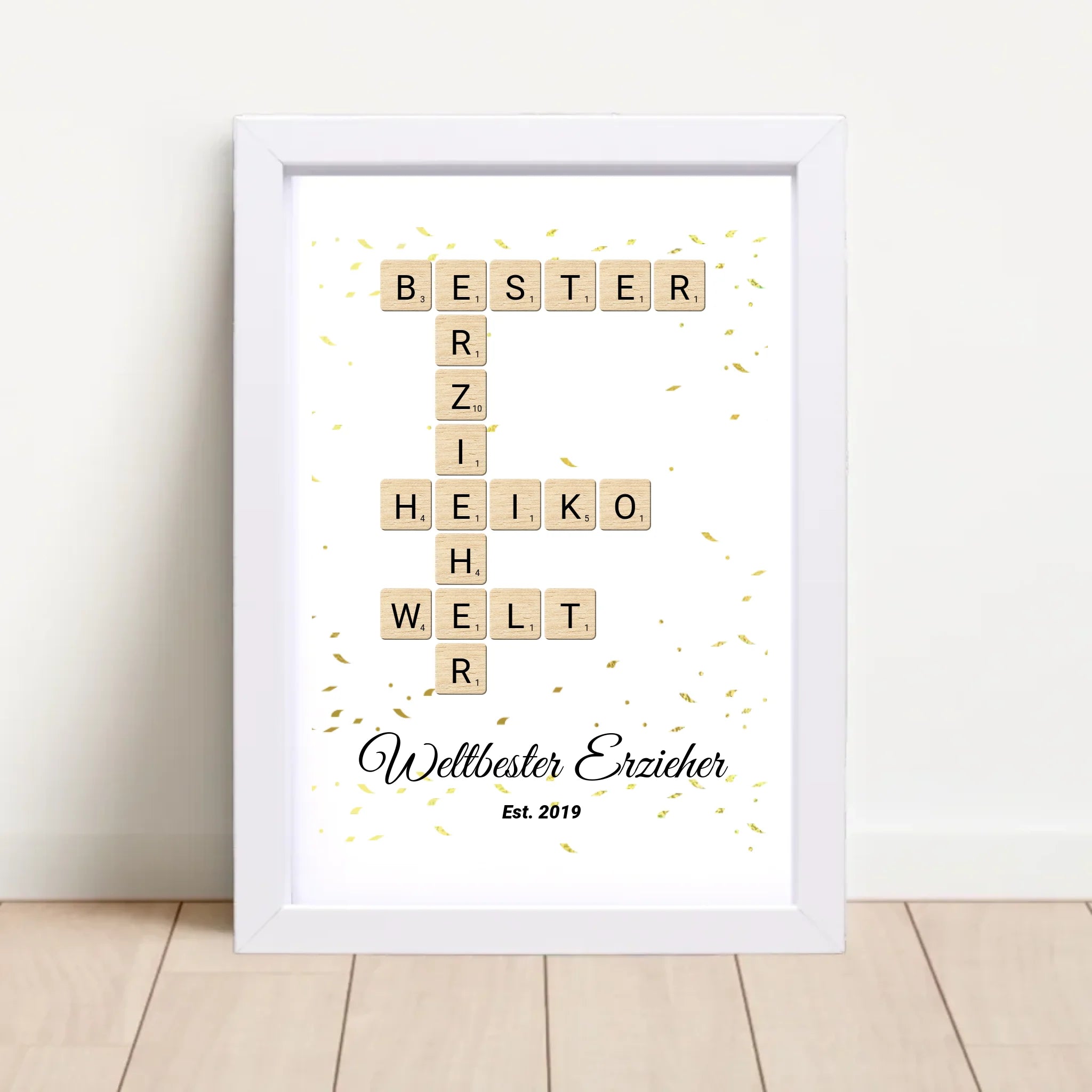 Weihnachtsgeschenk für Erzieher Scrabble Wort Poster personalisierbar - Cantty