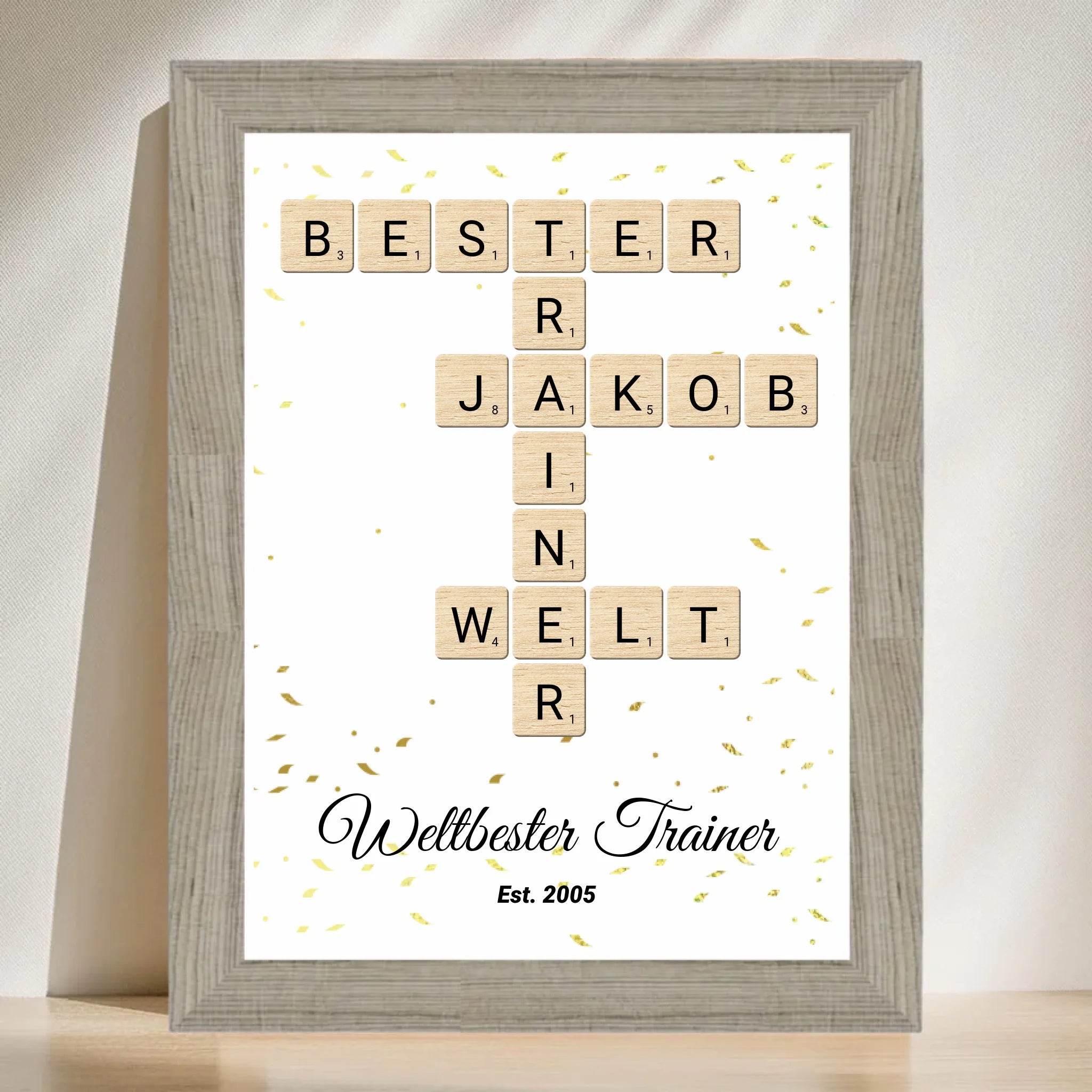 Weihnachtsgeschenk für Trainer Scrabble Wort Poster personalisierbar - Cantty