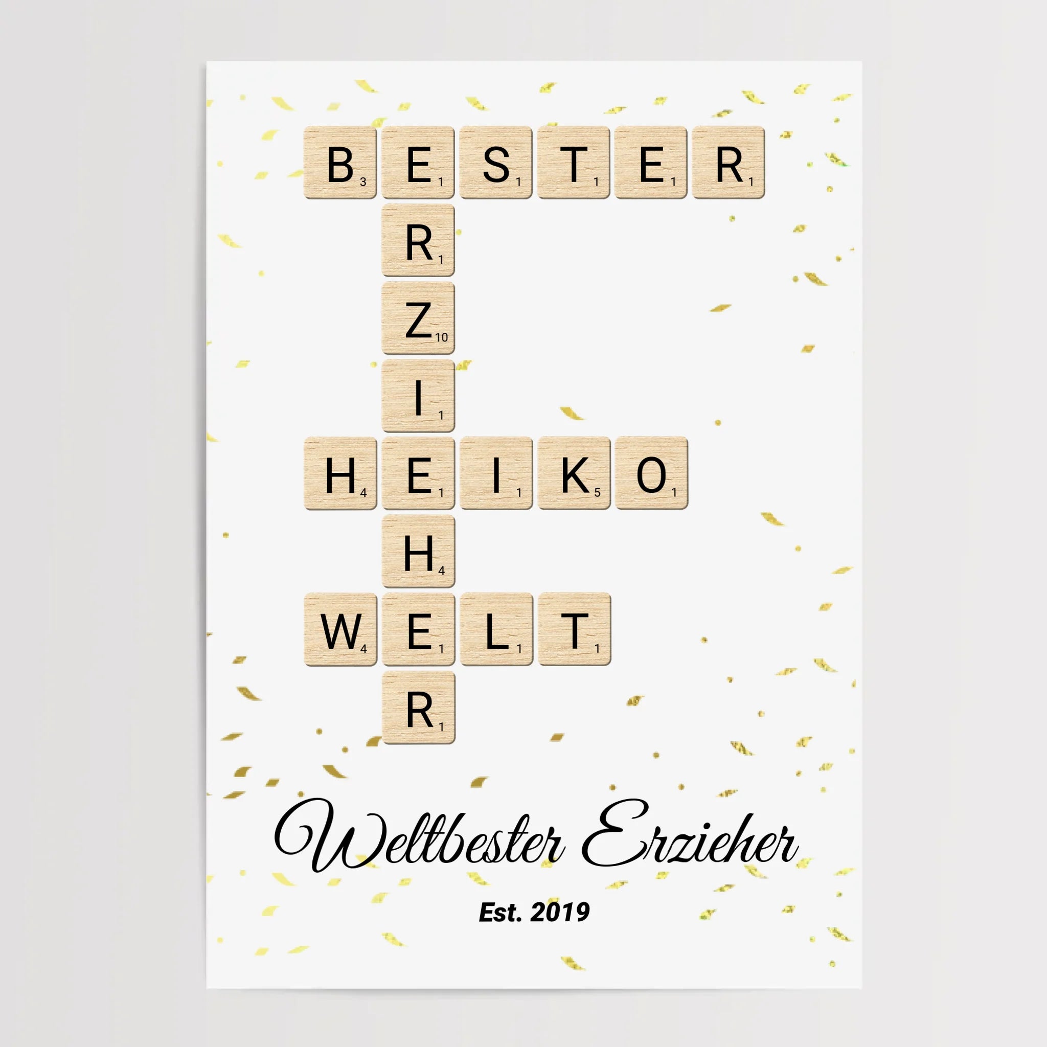 Weihnachtsgeschenk für Erzieher Scrabble Wort Poster personalisierbar - Cantty