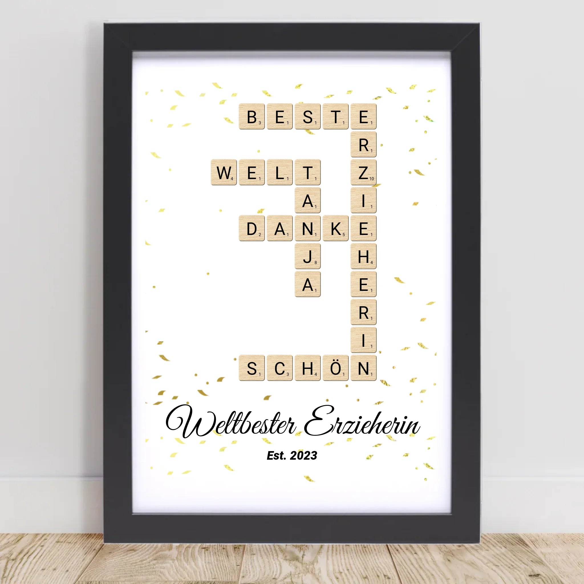 Weihnachtsgeschenk für Erzieherin Scrabble Wort Poster personalisierbar - Cantty