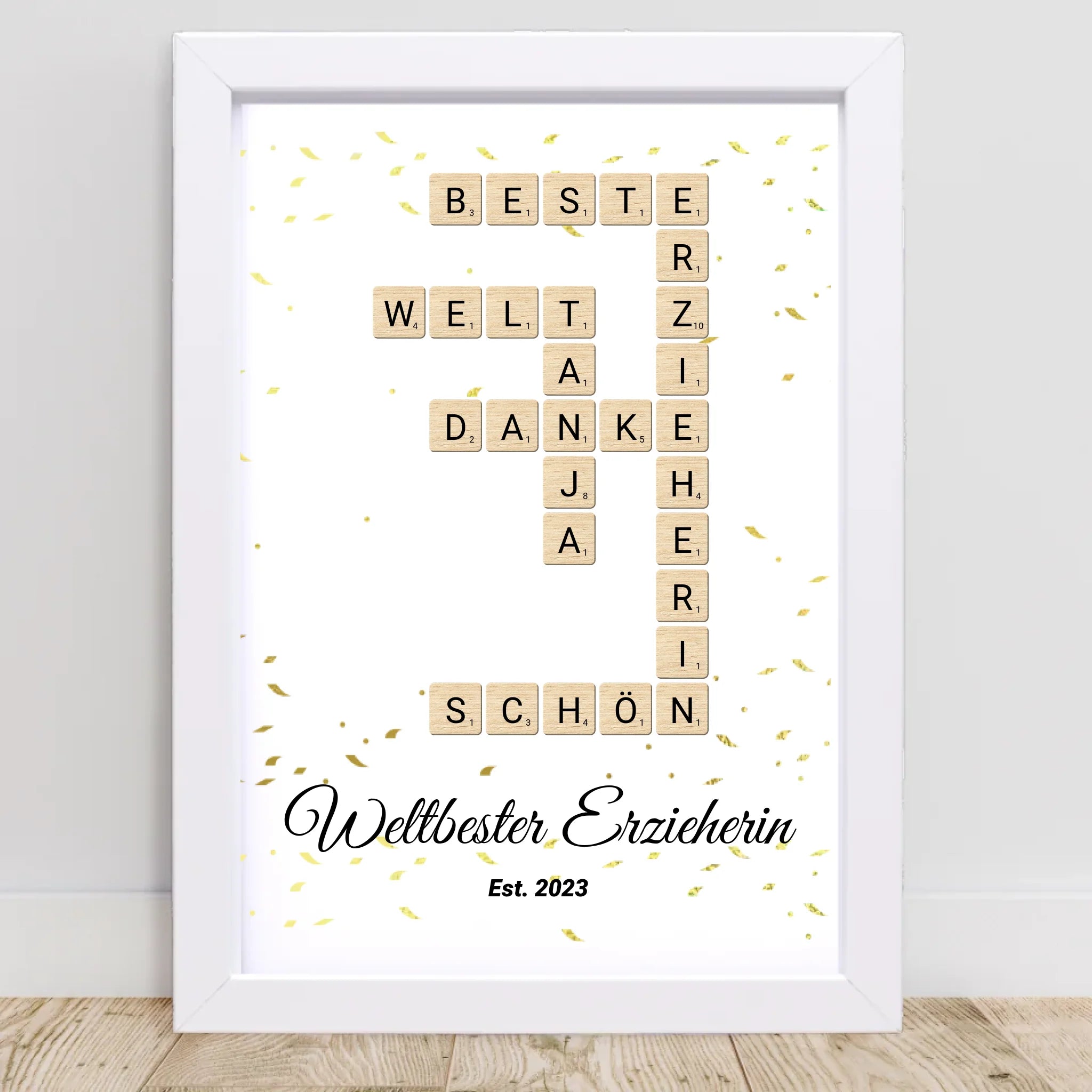 Weihnachtsgeschenk für Erzieherin Scrabble Wort Poster personalisierbar - Cantty