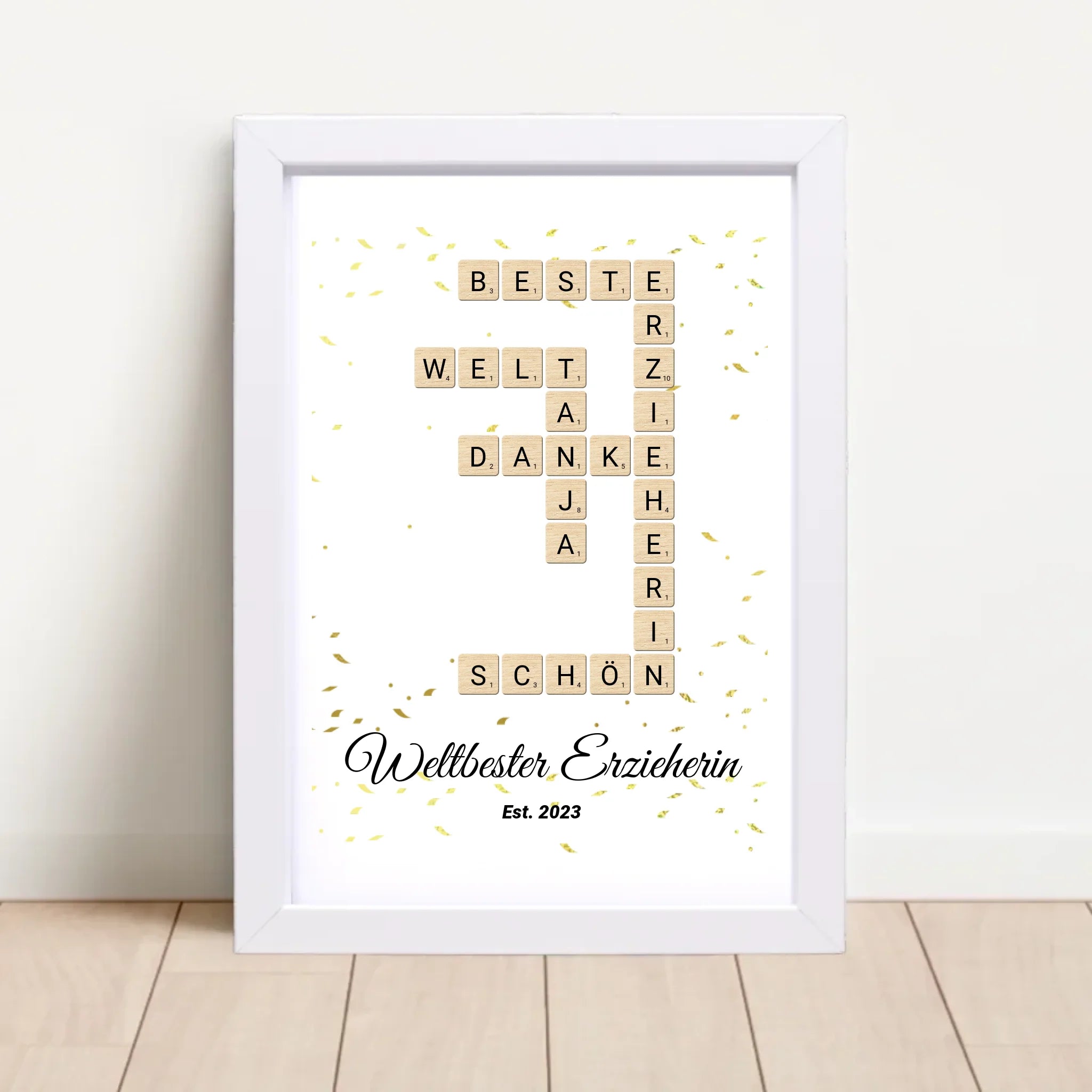 Weihnachtsgeschenk für Erzieherin Scrabble Wort Poster personalisierbar - Cantty