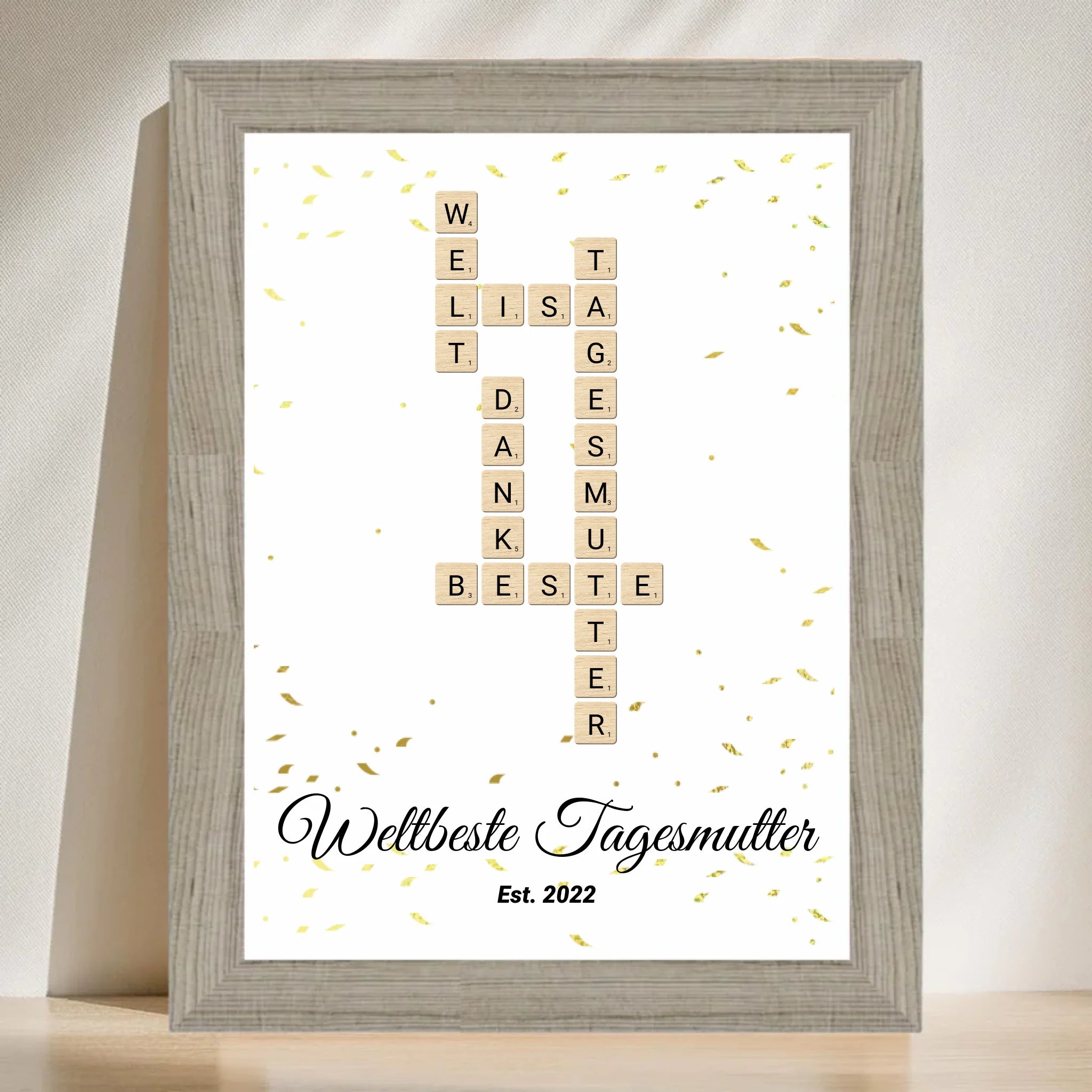 Weihnachtsgeschenk für Tagesmutter Scrabble Wort Poster personalisierbar - Cantty