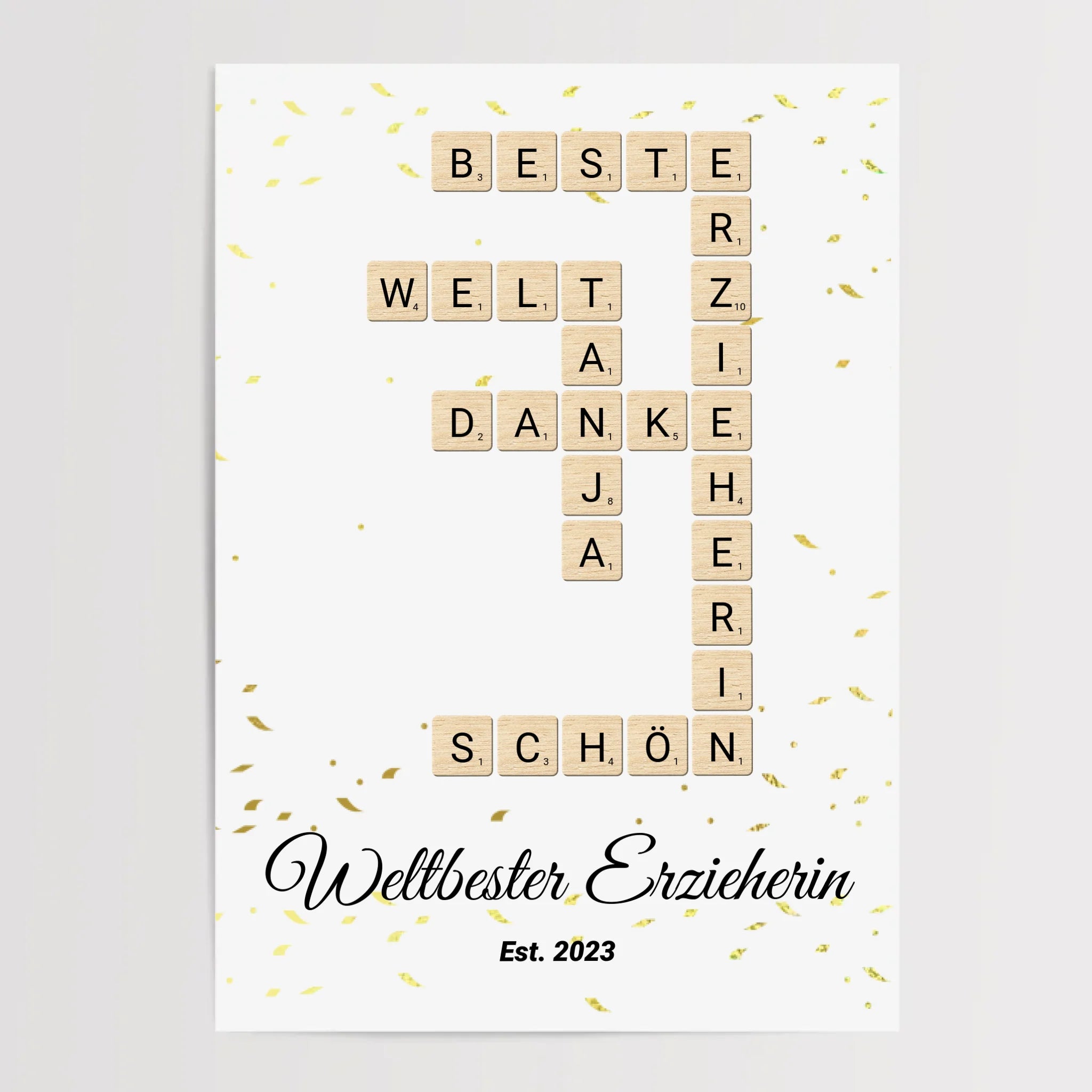 Weihnachtsgeschenk für Erzieherin Scrabble Wort Poster personalisierbar - Cantty