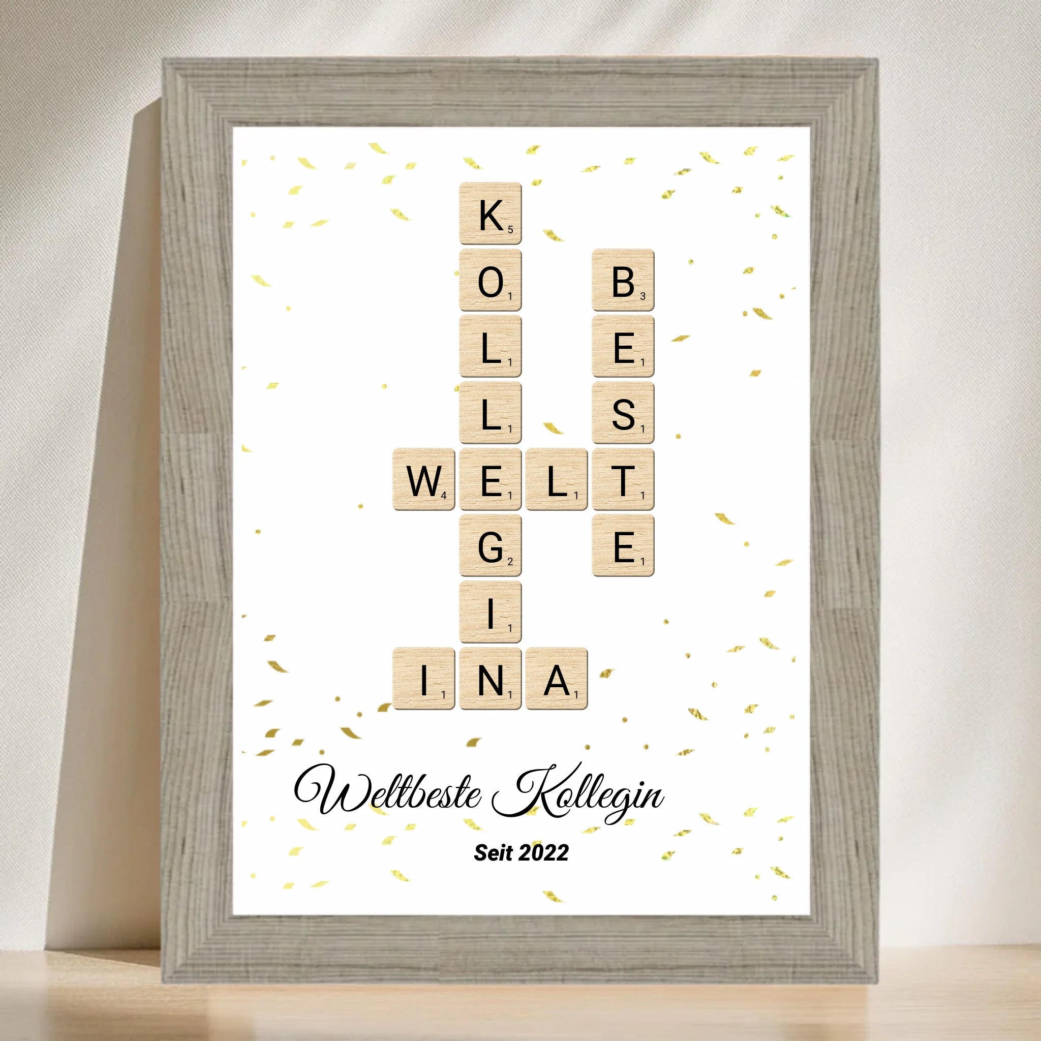 Weihnachtsgeschenk für Arbeitskollegin Scrabble Wort Poster personalisierbar - Cantty