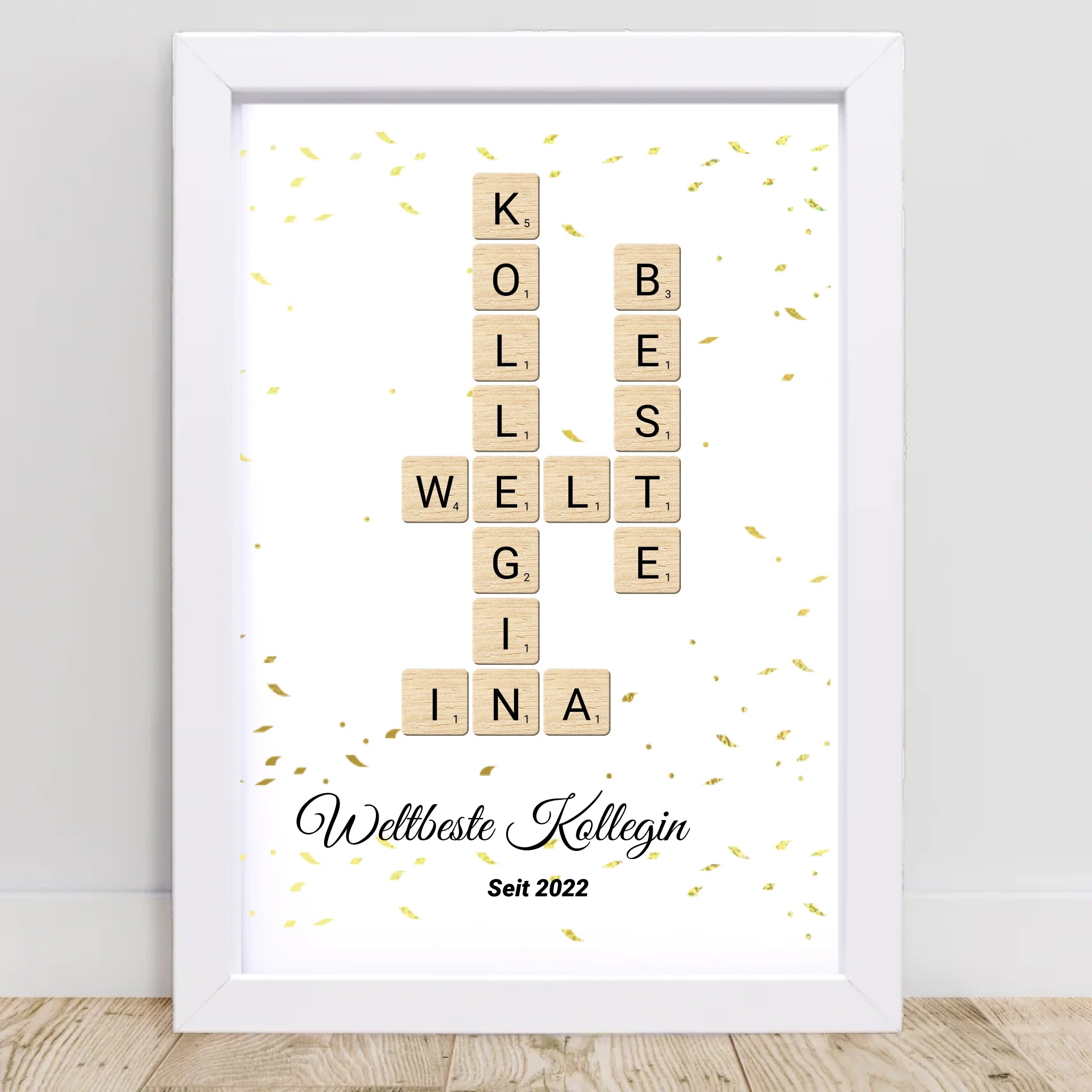 Weihnachtsgeschenk für Arbeitskollegin Scrabble Wort Poster personalisierbar - Cantty