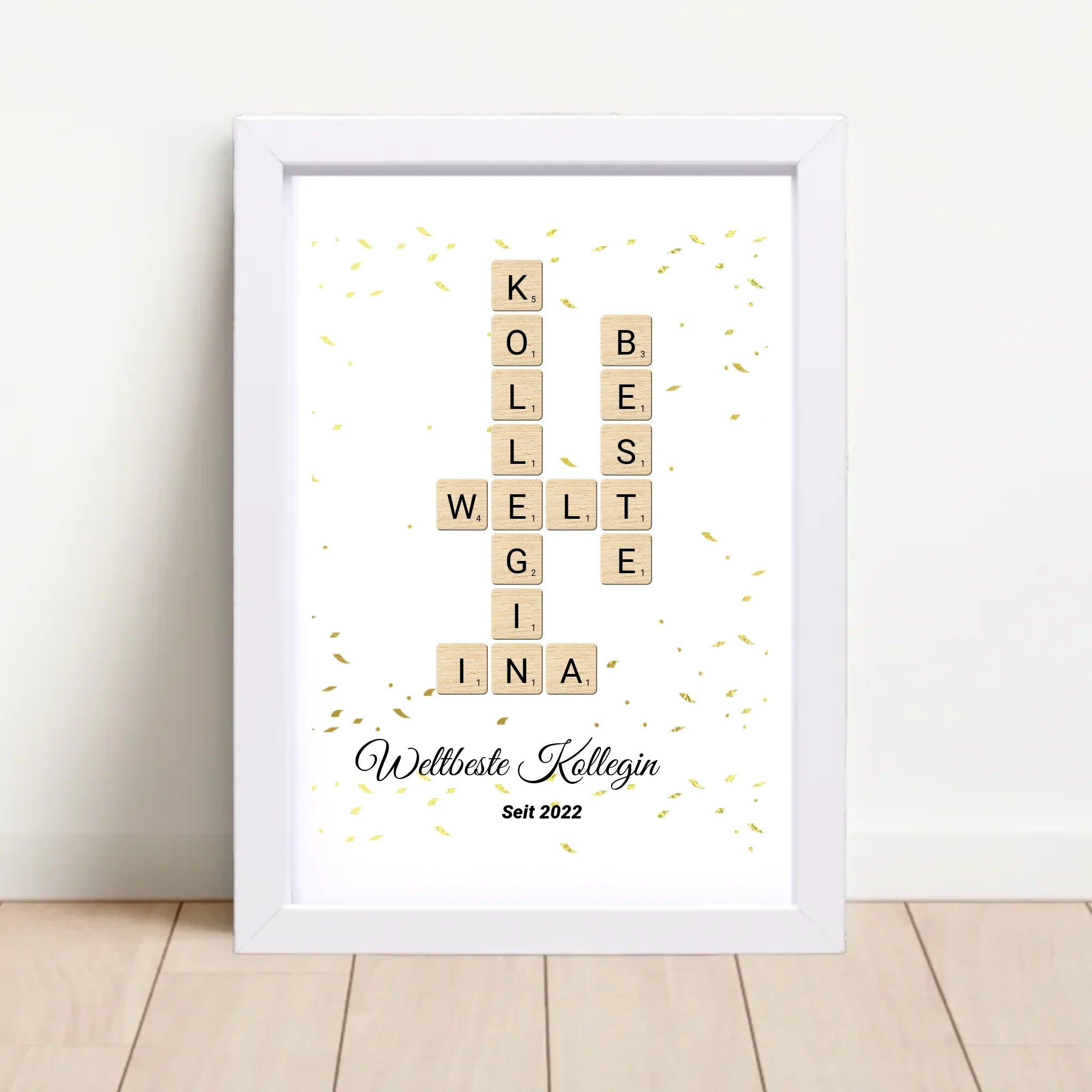 Weihnachtsgeschenk für Arbeitskollegin Scrabble Wort Poster personalisierbar - Cantty