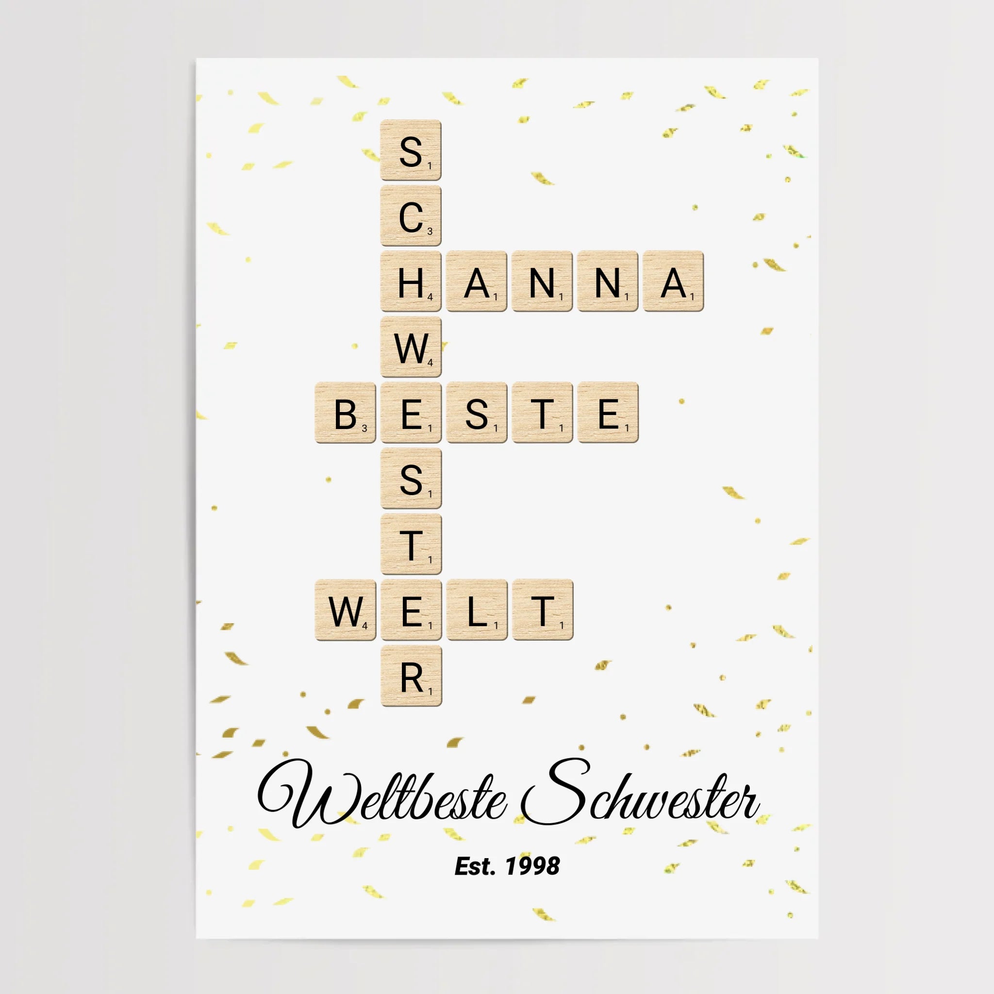 Schwester Weihnachtsgeschenk Scrabble Wort Poster personalisierbar - Cantty