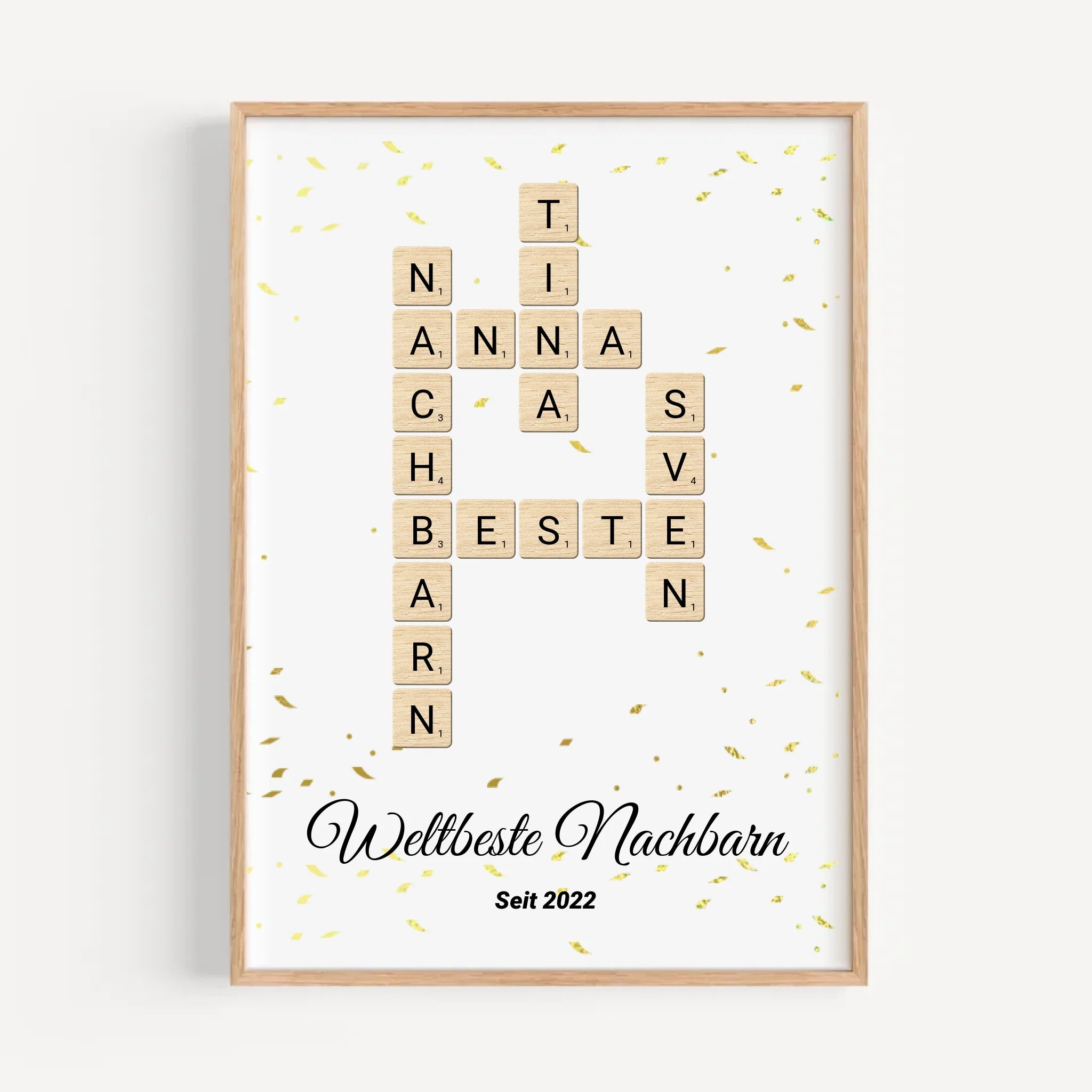 Weihnachtsgeschenk für Nachbarn Bild Scrabble Style personalisierbar - Cantty
