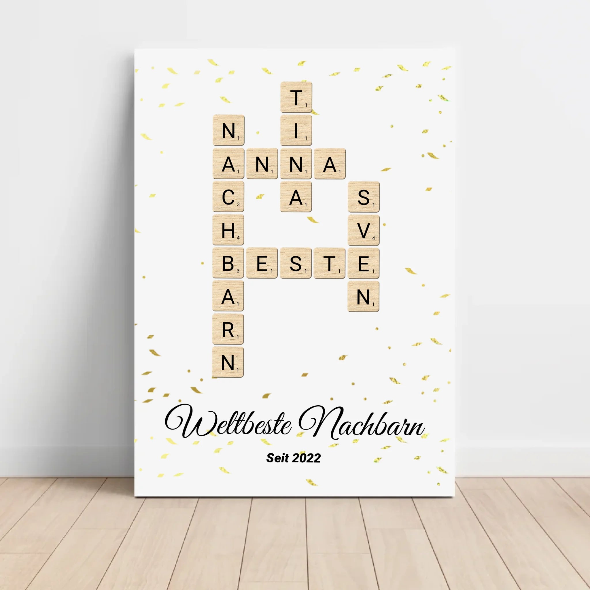 Weihnachtsgeschenk für Nachbarn Bild Scrabble Style personalisierbar - Cantty