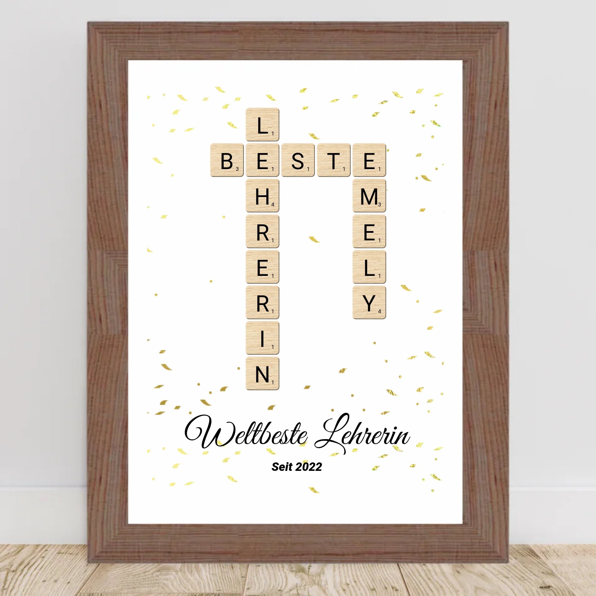 Lehrerin Weihnachtsgeschenk Scrabble Wort Poster personalisierbar - Cantty