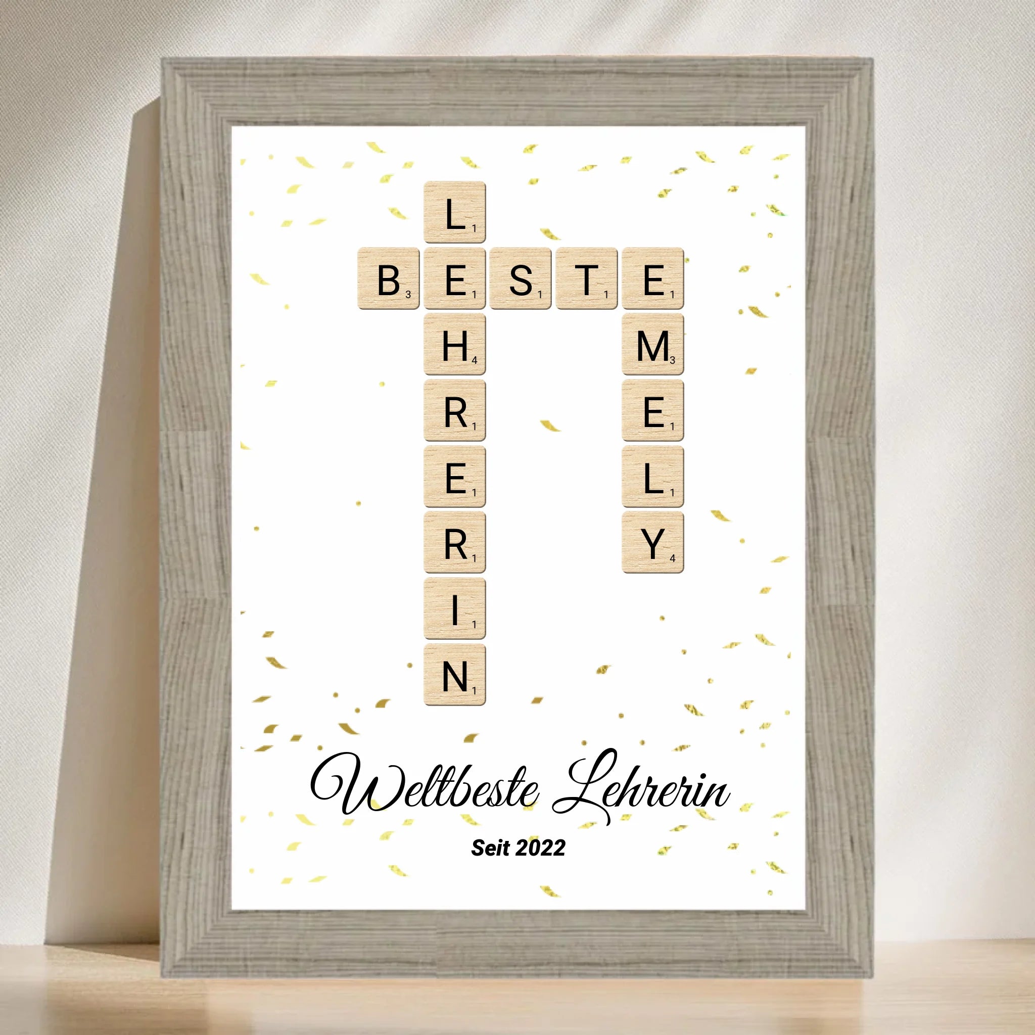 Lehrerin Weihnachtsgeschenk Scrabble Wort Poster personalisierbar - Cantty