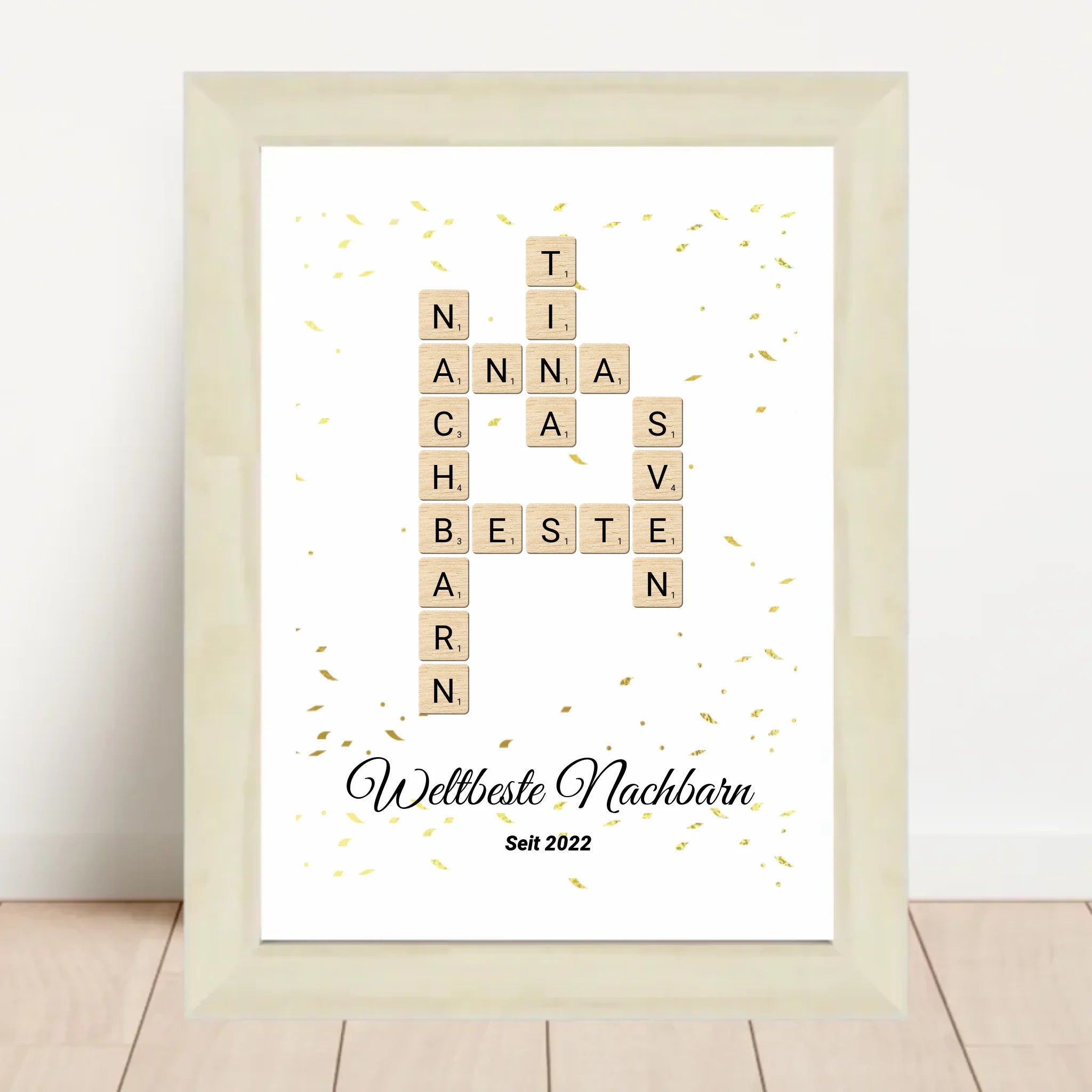 Weihnachtsgeschenk für Nachbarn Bild Scrabble Style personalisierbar - Cantty