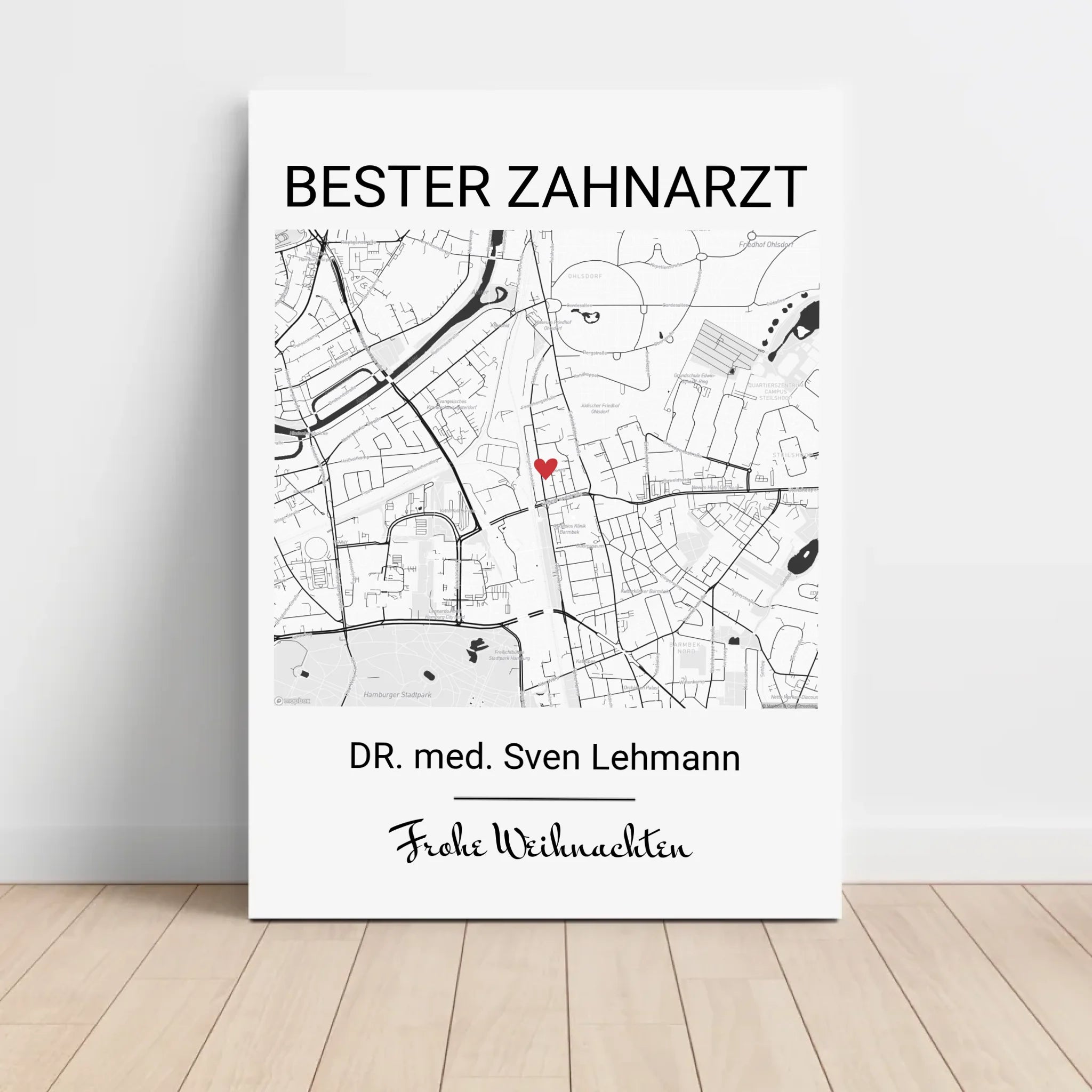 Weihnachtsgeschenk für Zahnarzt Poster Stadtkarte personalisierbar - Cantty