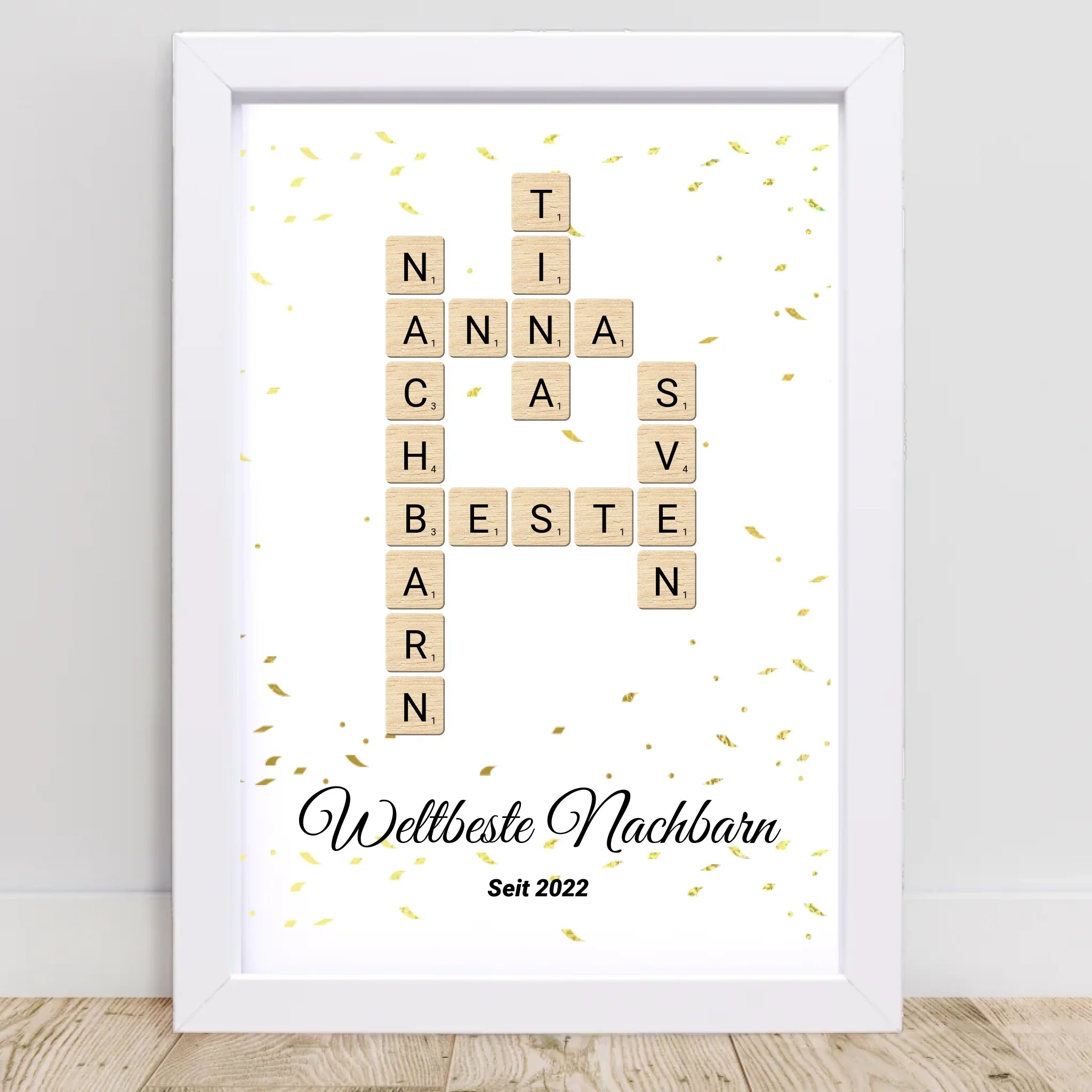 Weihnachtsgeschenk für Nachbarn Bild Scrabble Style personalisierbar - Cantty