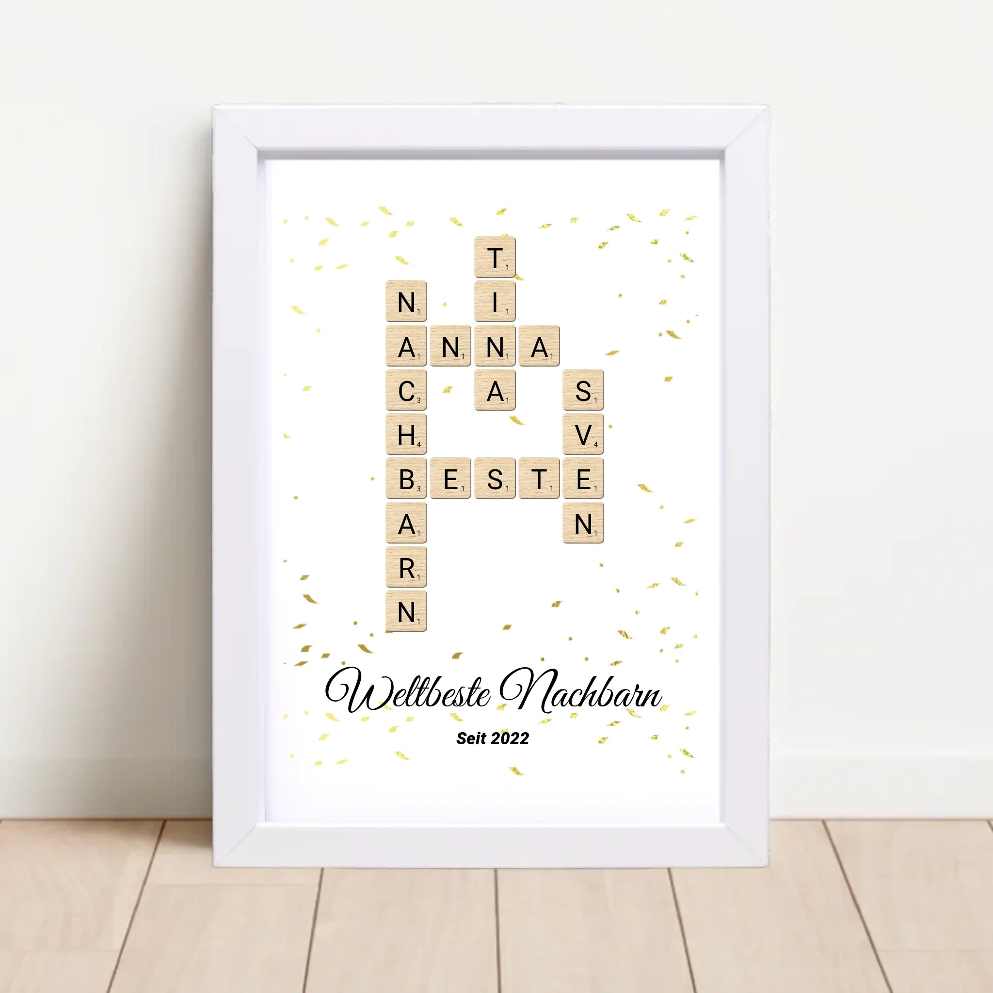 Weihnachtsgeschenk für Nachbarn Bild Scrabble Style personalisierbar - Cantty