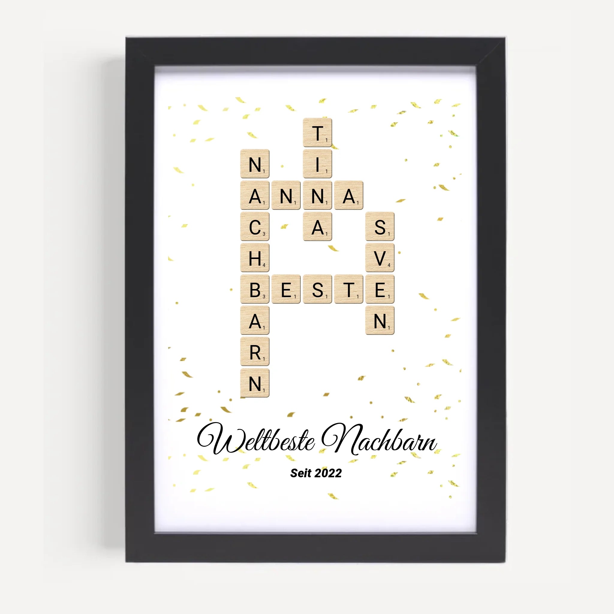 Weihnachtsgeschenk für Nachbarn Bild Scrabble Style personalisierbar - Cantty