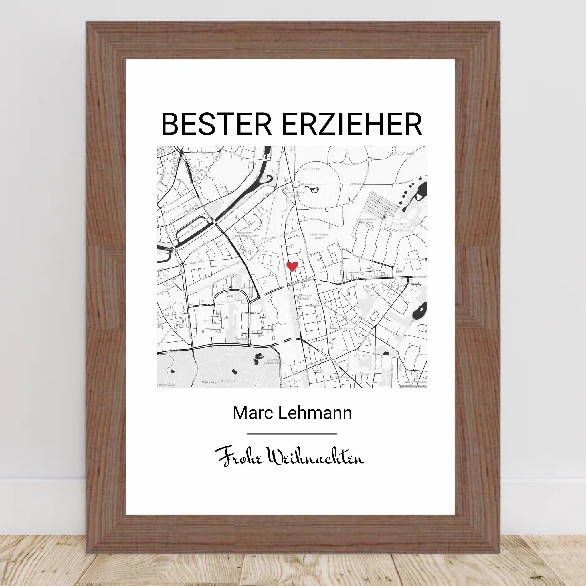 Erzieher Weihnachtsgeschenk Poster Stadtkarte personalisiert - Cantty