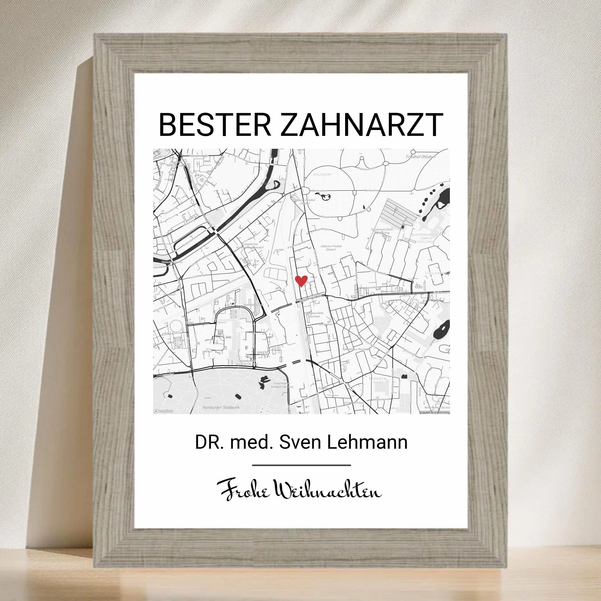 Weihnachtsgeschenk für Zahnarzt Poster Stadtkarte personalisierbar - Cantty